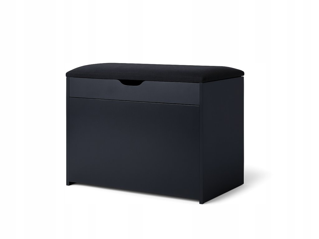 Botník černý se sedákem a výsuvnými policemi Scala, 57 x 30 x 53 cm