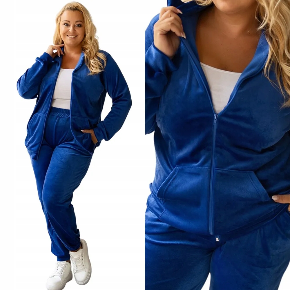 Dámský Teplákovka Velurový komplet bez kapuce XXL/3XL Modrý