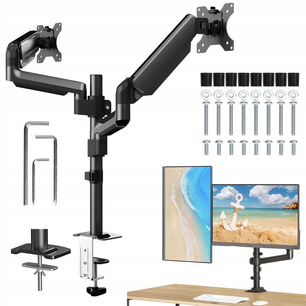 Nastavitelný Dvojitý Stolní Držák Monitoru Věšák Dva Monitory 13-32"