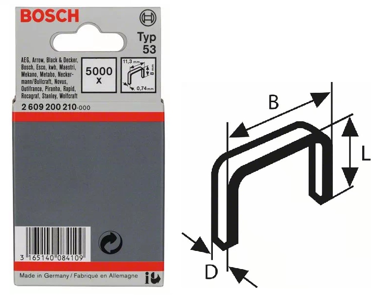 

Zszywki typ 53 5000szt. Bosch Metabo Stanley 8mm