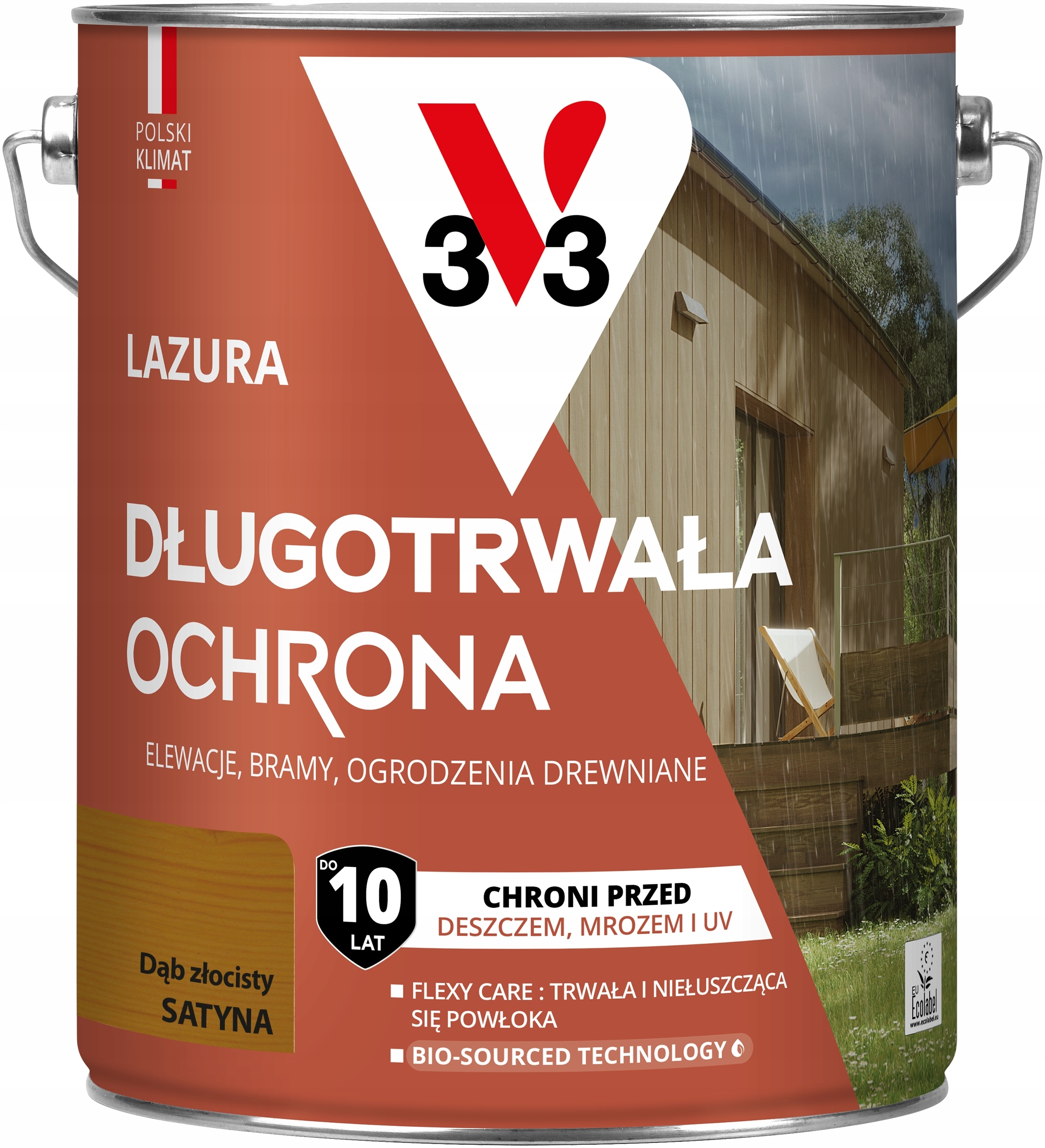 V33 Lazúra Dlhodobá ochrana 10 rokov ochrany Dub Zlatý satén 4.5 L