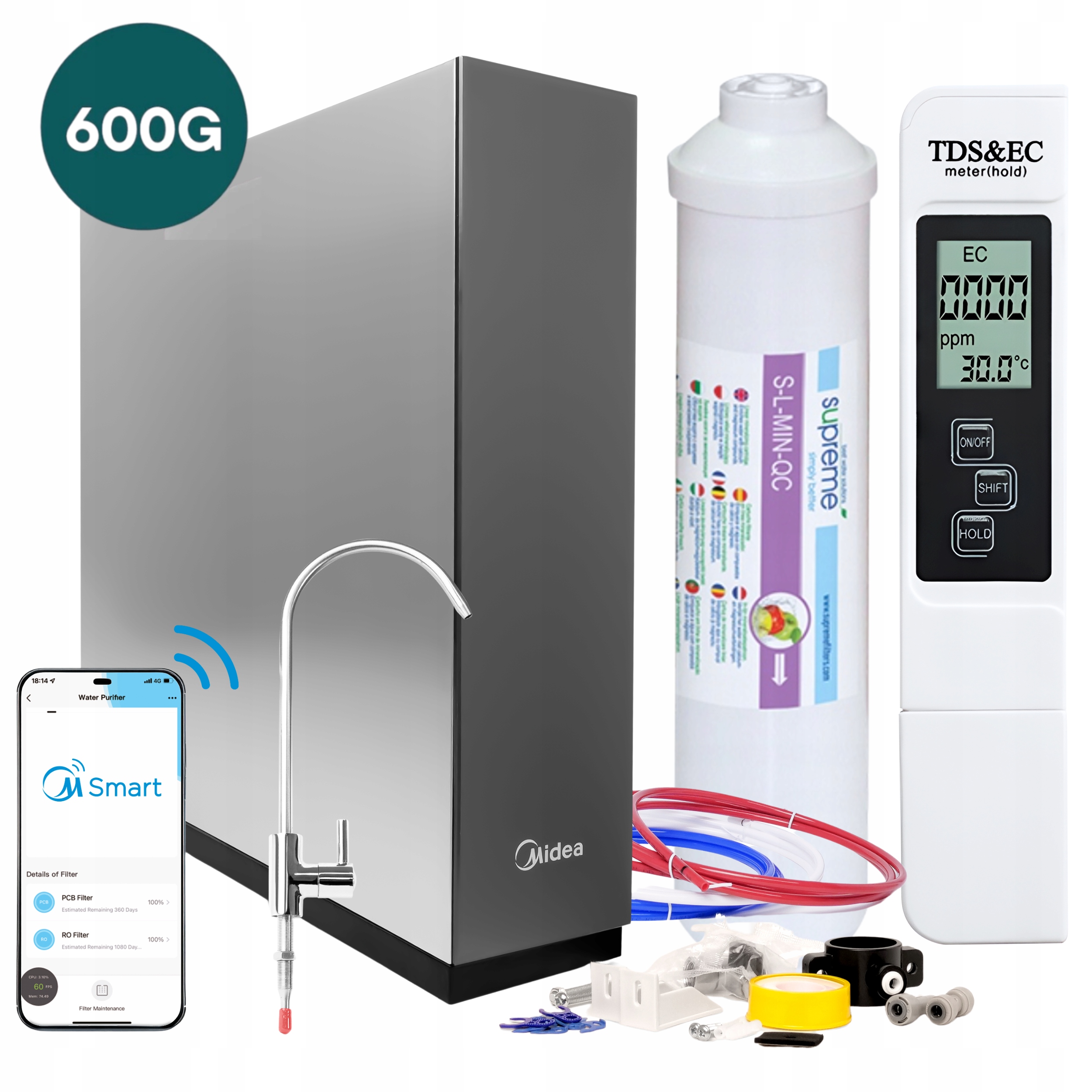 Beznádržová reverzná osmóza s WiFi Midea 600GPD Mineralizátor