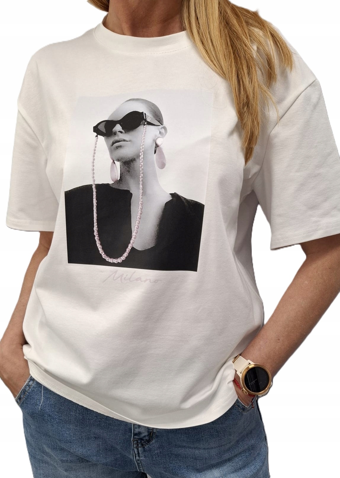 Nooda Tričko s potiskem Bílá Ecru Černá Růžová 40/L Novinka