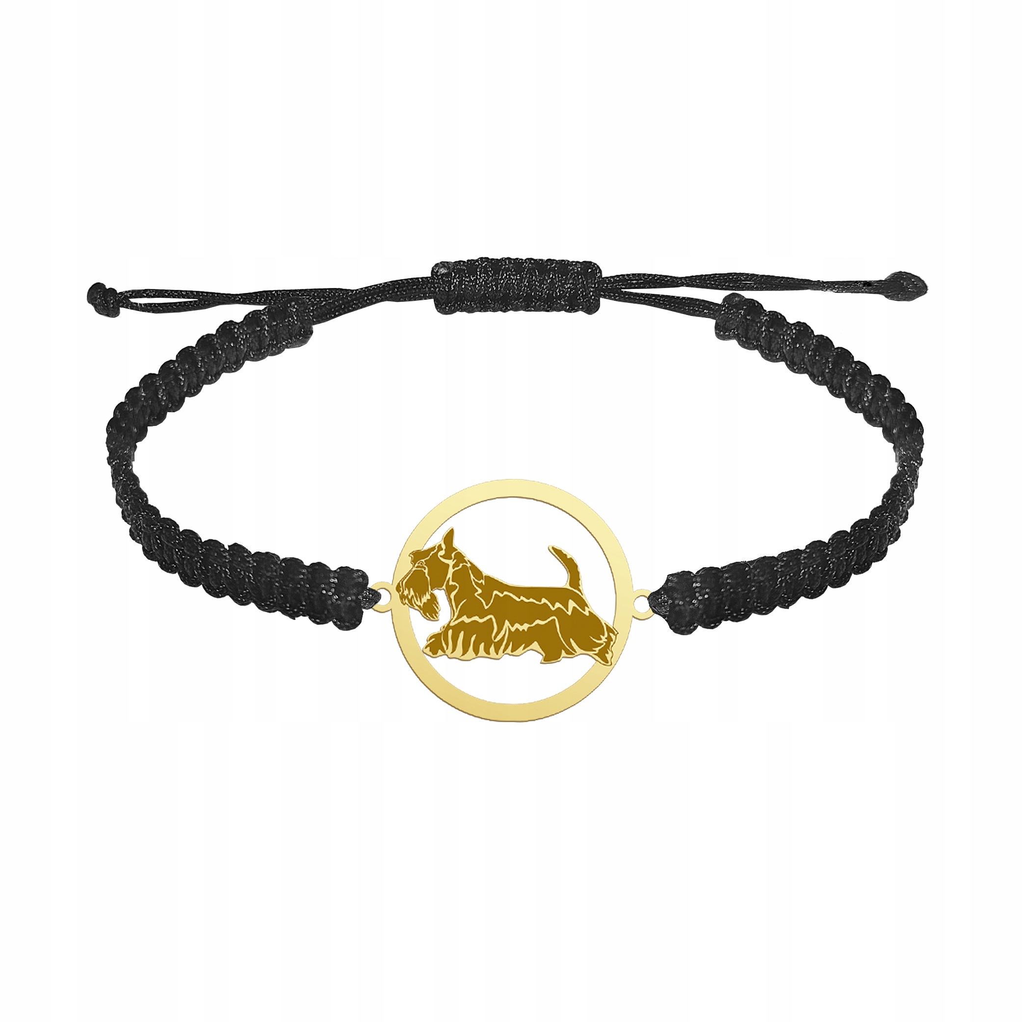 Zlatý náramek se psem Skotský teriér Stříbro 925 Makramé Gravírování Bonus