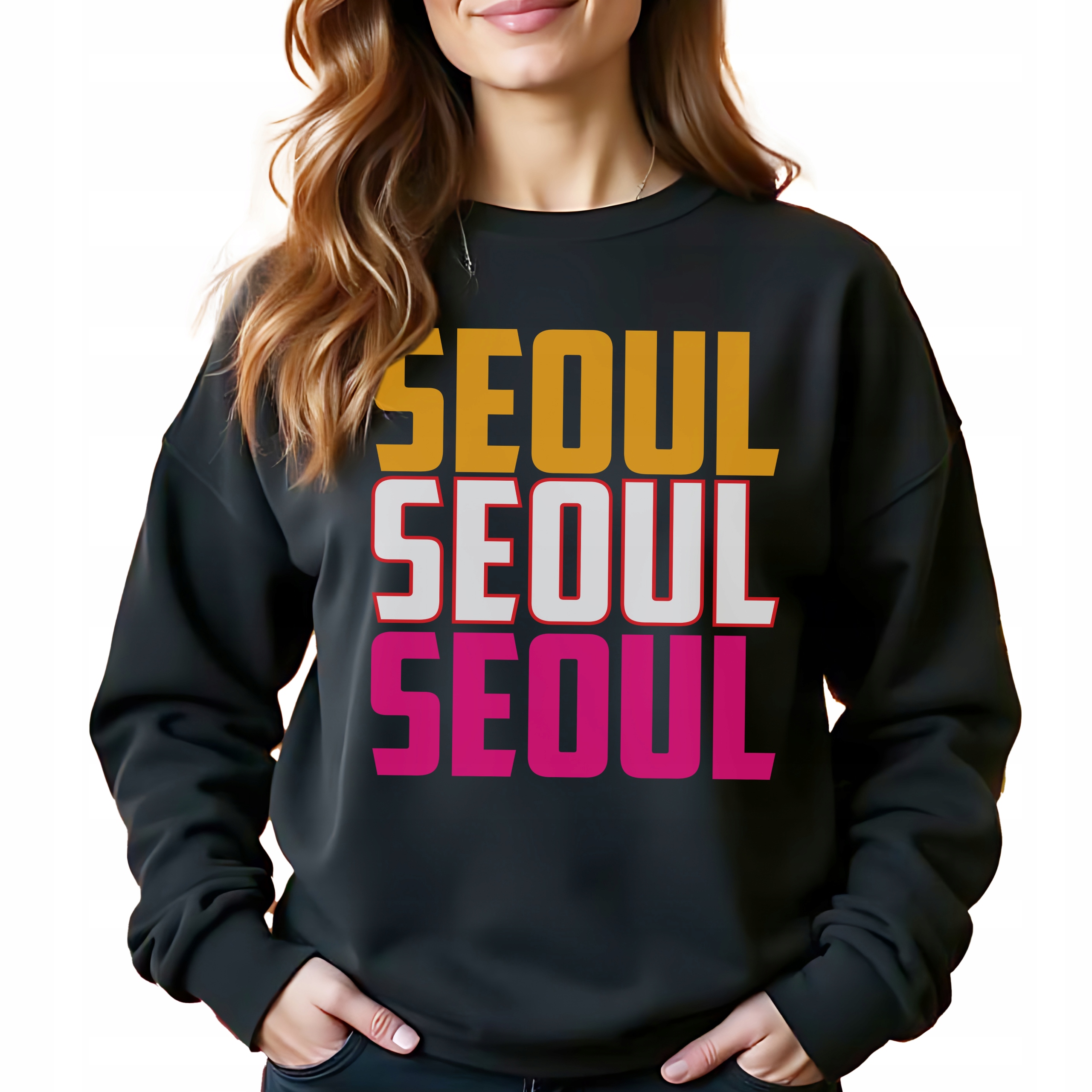 Černá bavlněná Mikina Seoul Seoul Stylová Bez Kapuce Jako Dárek Vel L