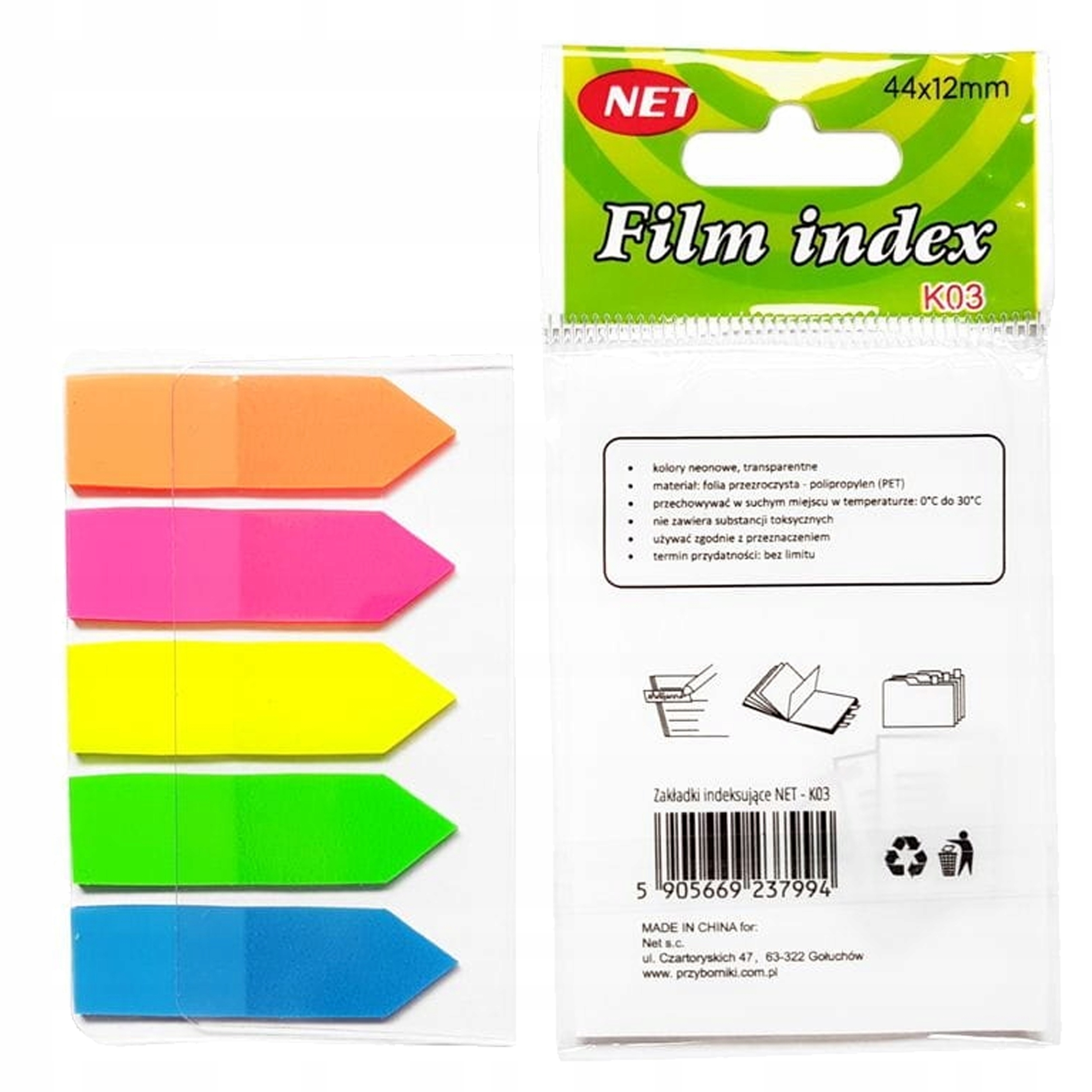 ZAKŁADKI INDEKSUJĄCE KOLOROWE K03-A NET 125 KARTEK