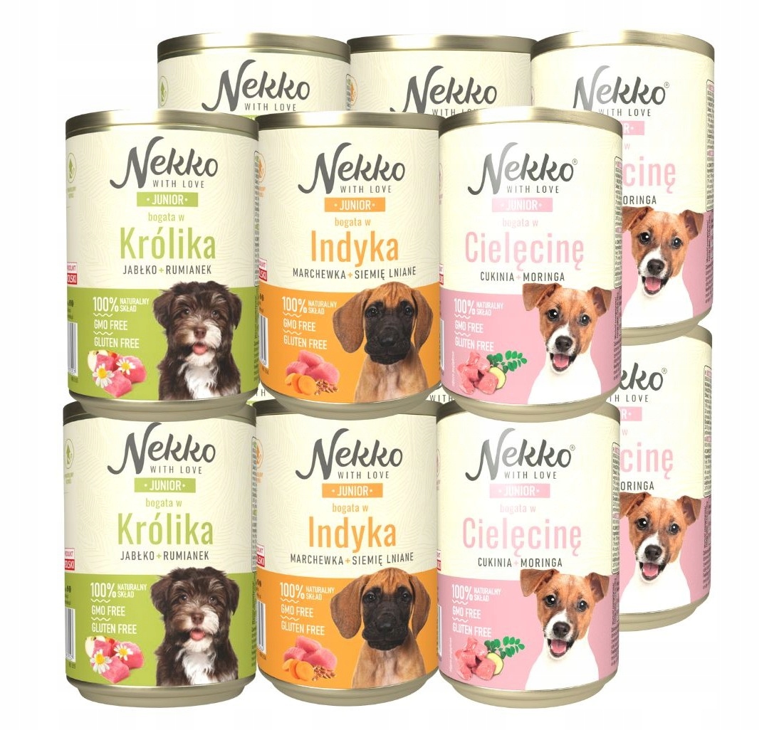 Nekko vlhké krmivo pro psy Junior MIX Chutí 12x400g Přírodní složení