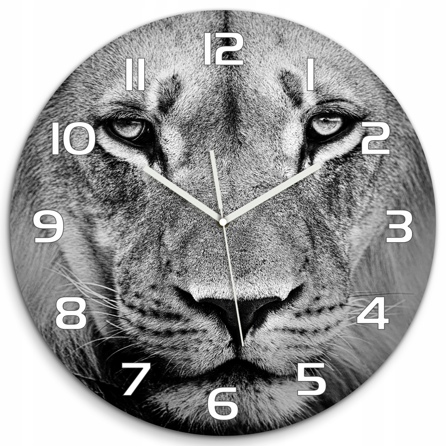 

Duży okrągły szklany zegar Portret lwa fi 60 cm