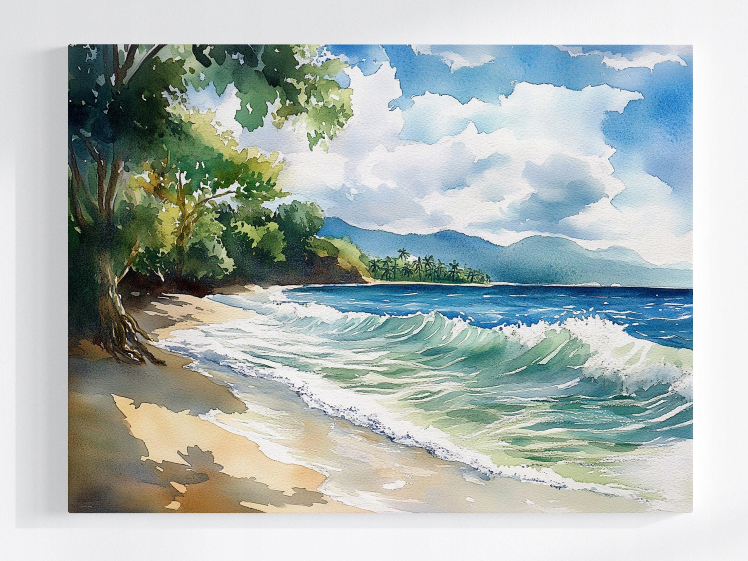 Obraz Na Plátně Canvas Krajina Havaj Tropy Pláž Oceán Vlny Palmy 100x75