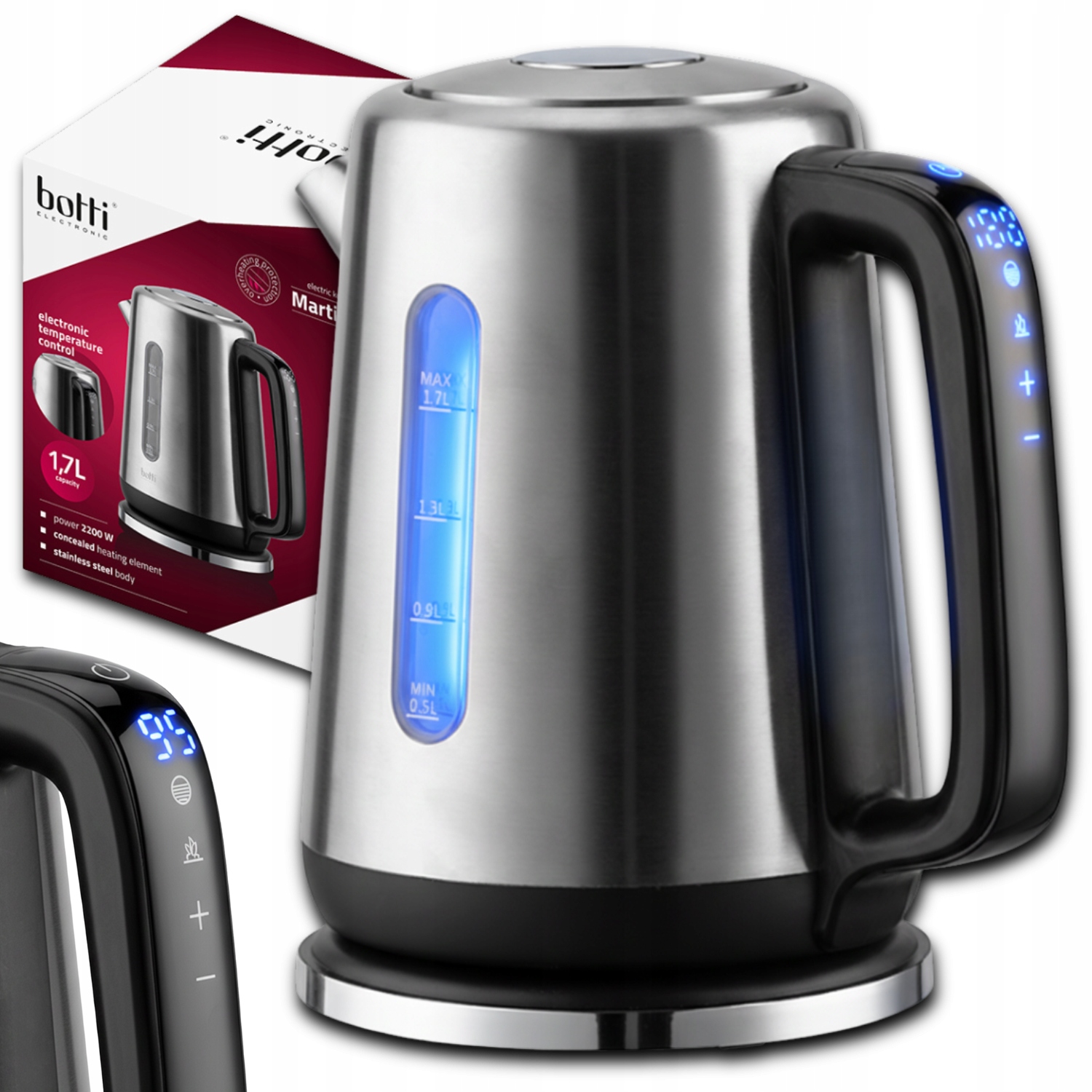 Botti Elektrická konvice s regulací teploty, dotyková, 1,7 l, 2200 W