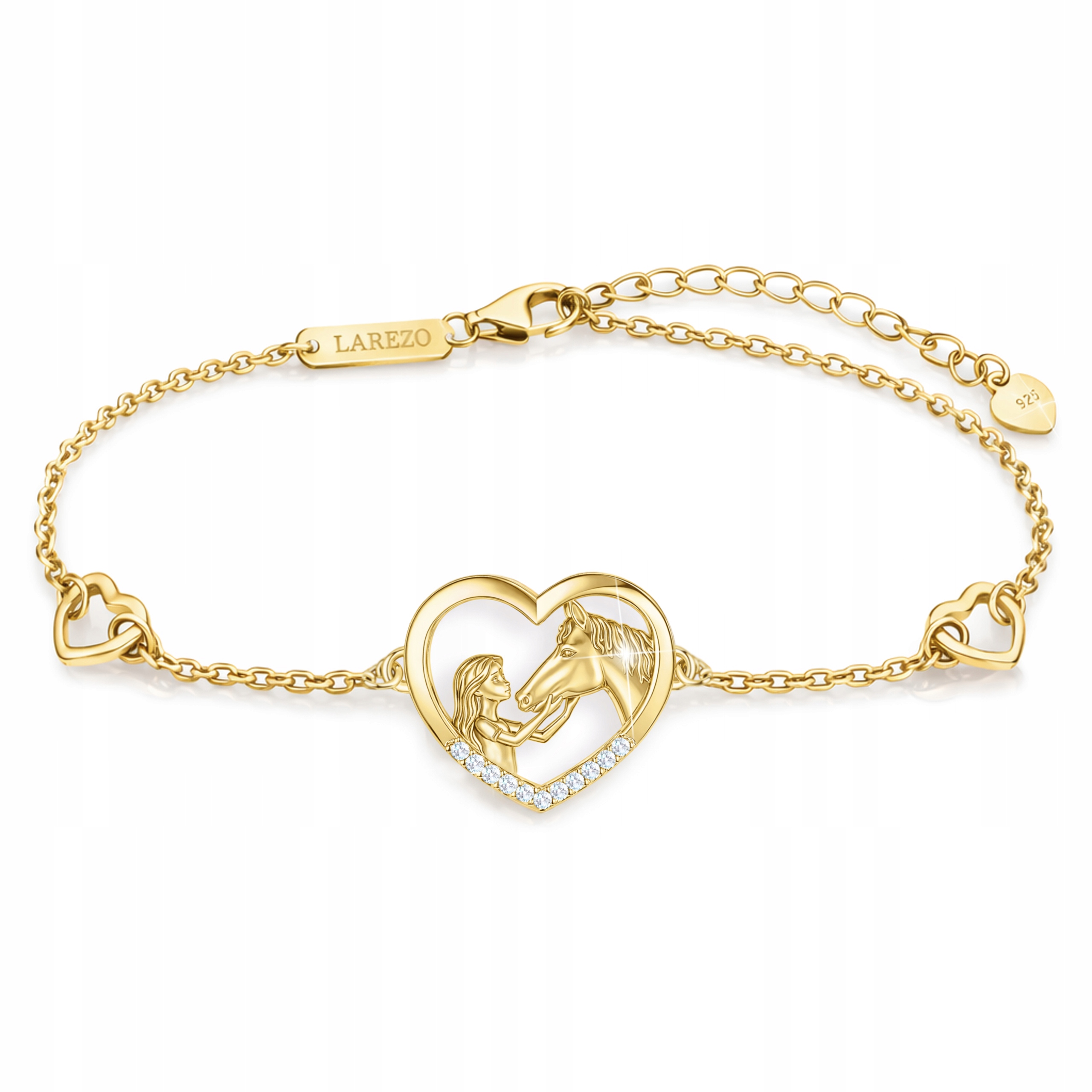 Zlatý náramek Srdce Dívka s koněm Srdíčko Zirkony Stříbro 925
