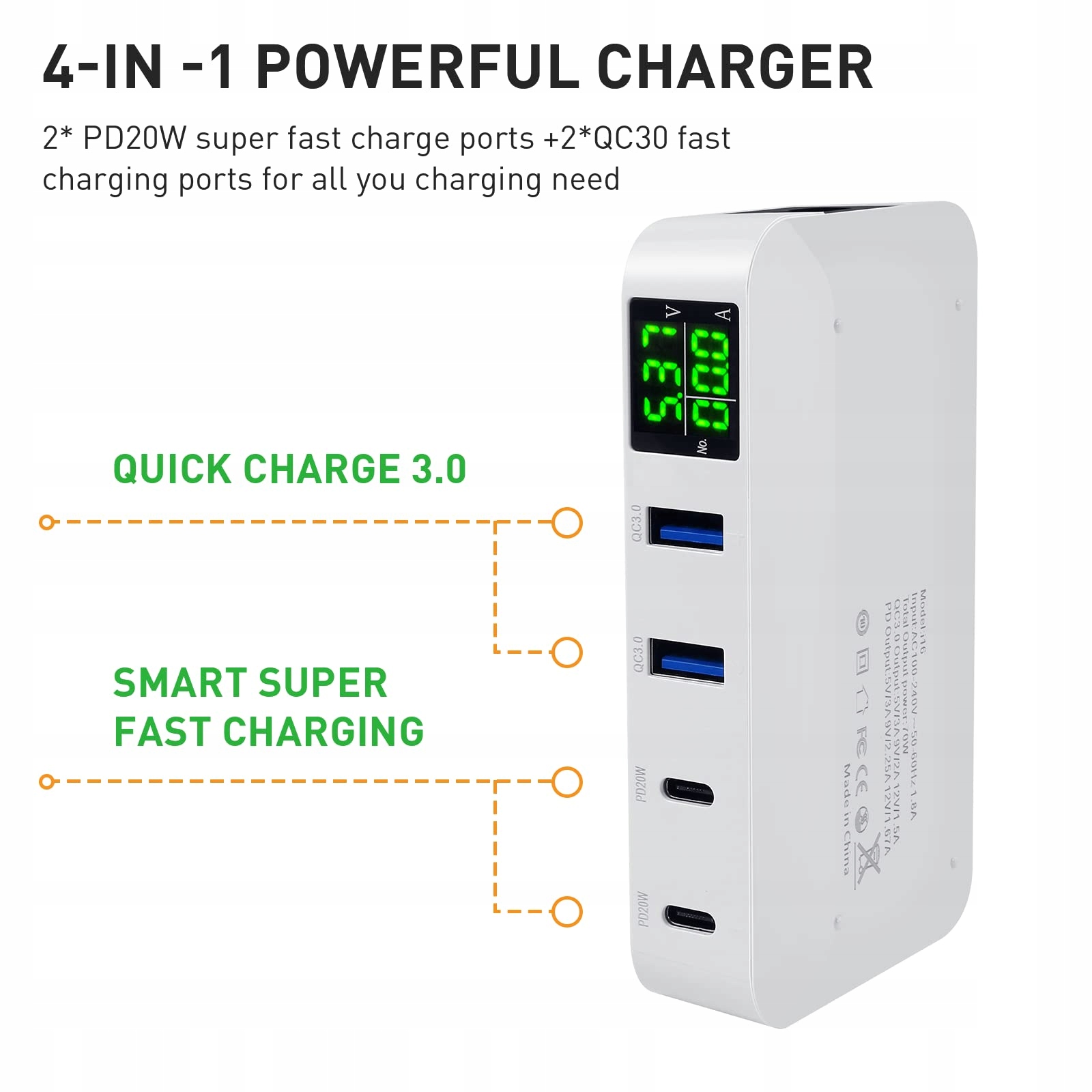 IOUGDSEC Stacja Ładowania 70W 4 Porty PD20W QC3.0 Do iPhone iPad Android — miniatura 2