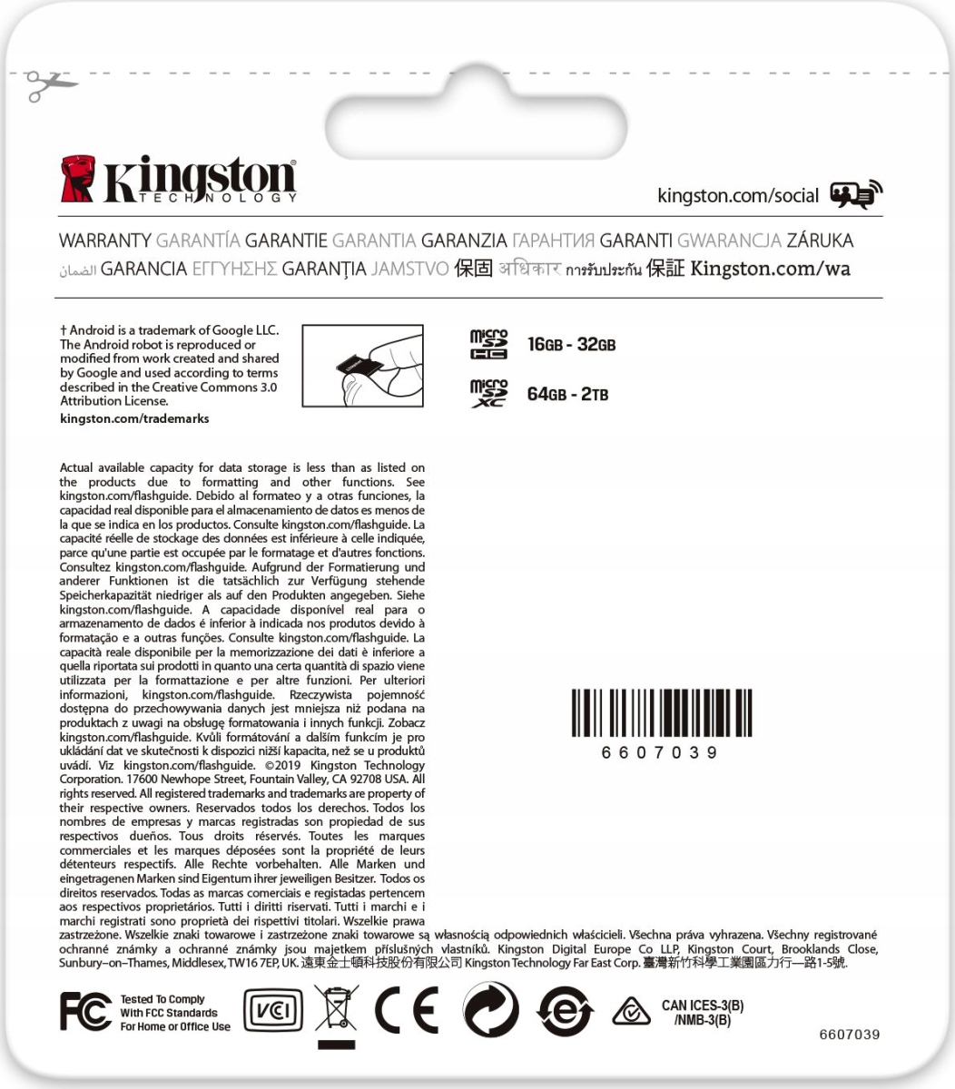 Kingston microSDXC Canvas Go! Plus 512GB 170R A2 U Pojemność karty 512 GB