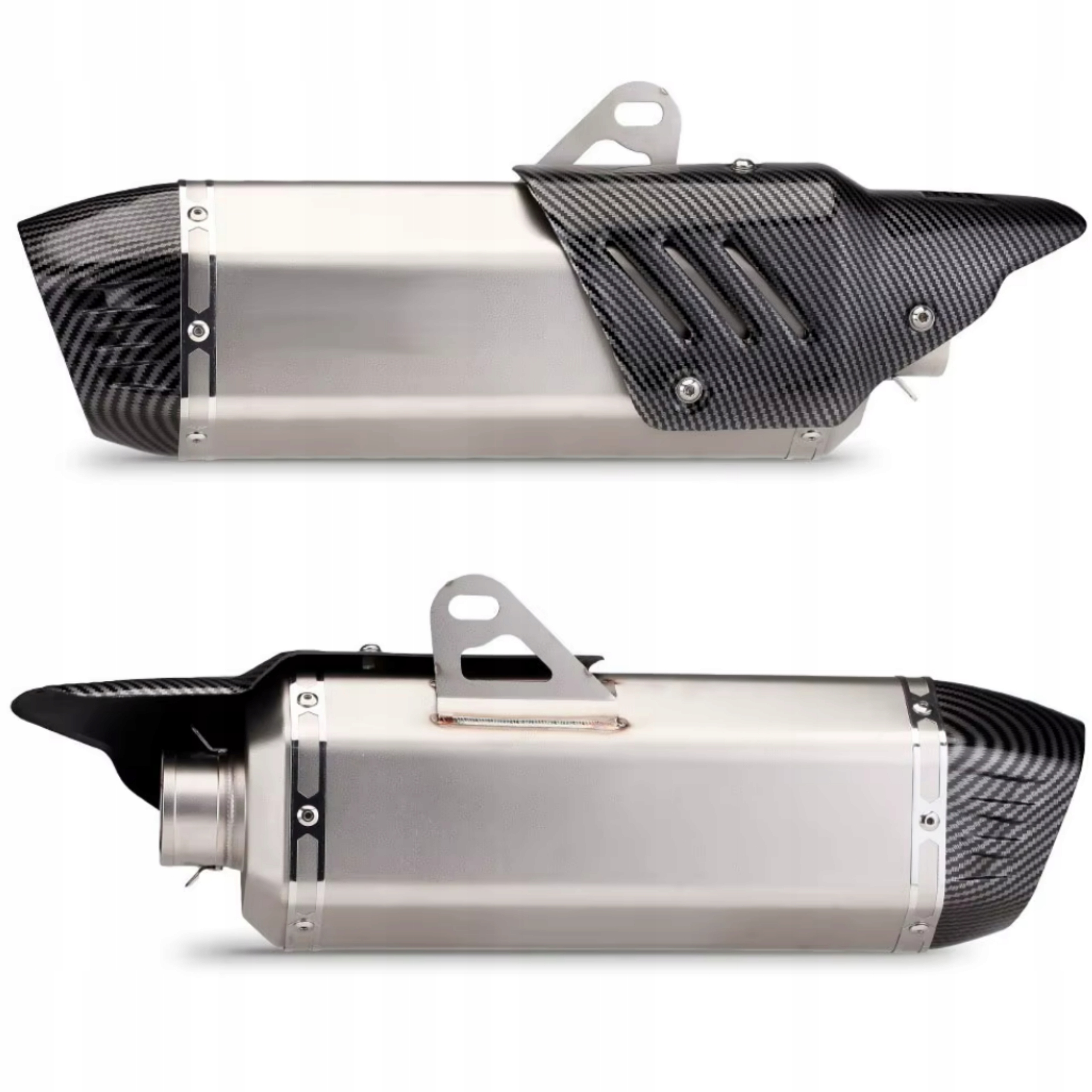 Tłumik Motocyklowy Uniwersal Karbonowa Osłona Srebrny Podwójny Wylot 580mm