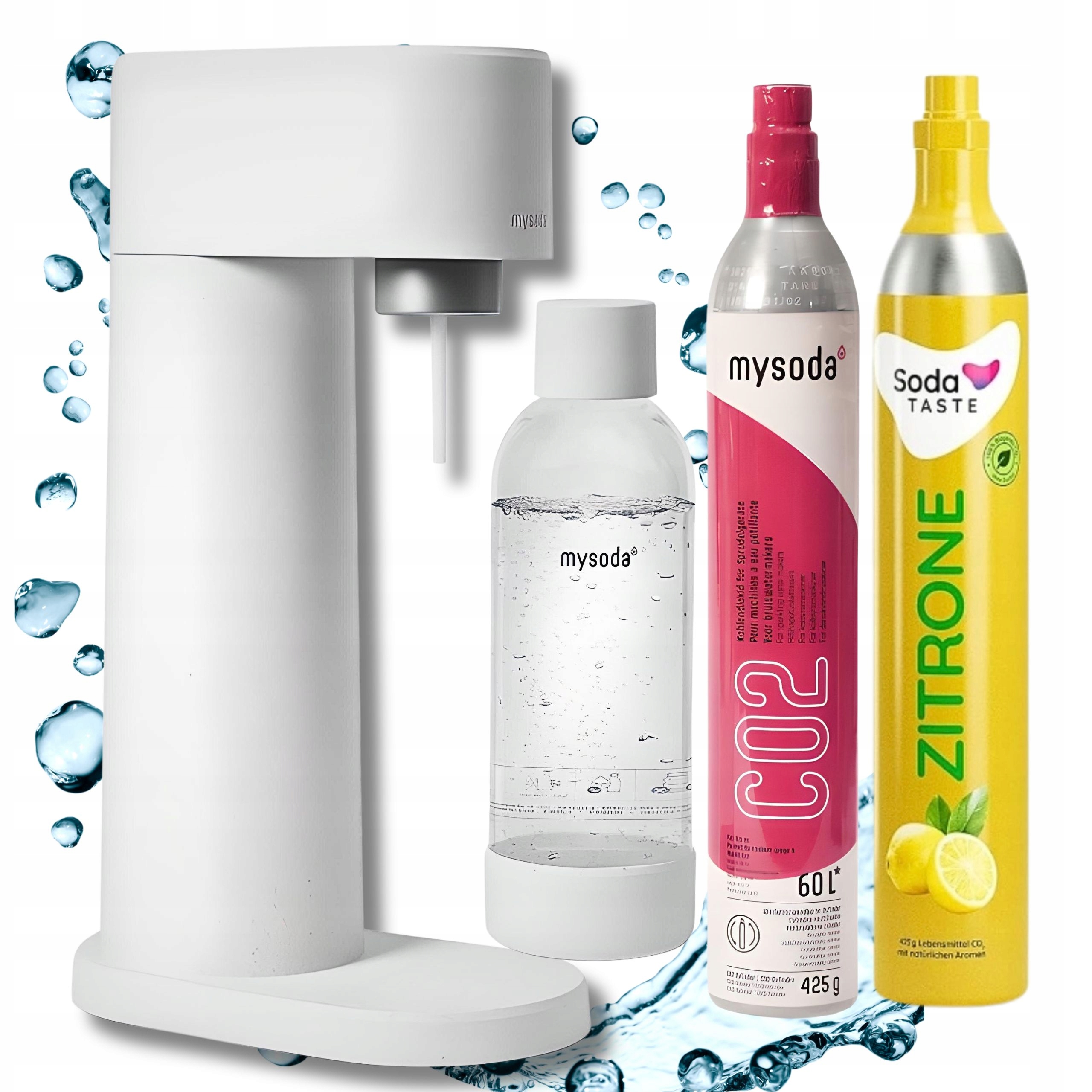 Výrobník sody MySoda Woody 2x Náboj SodaTaste Láhev 1L Bílá