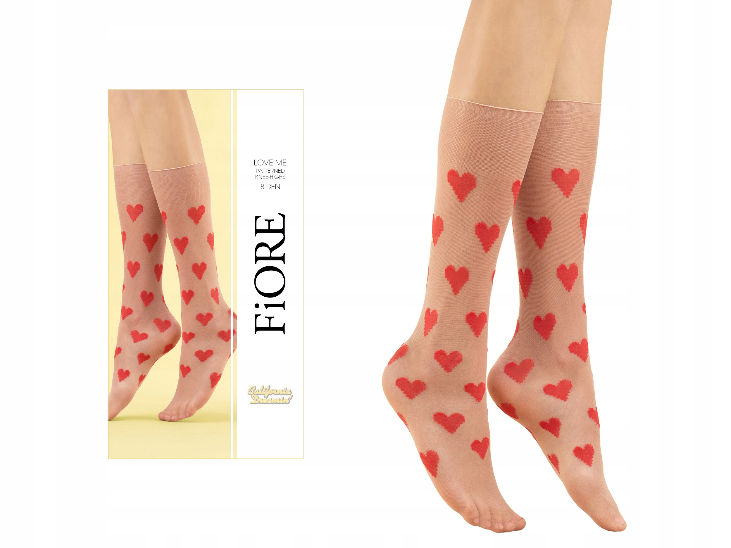 

Fiore Love Me 8den podkolanówki serca pudrowy uni