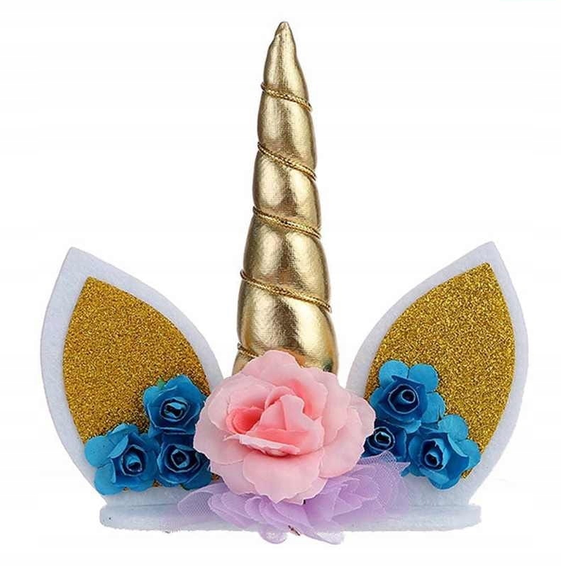 

Dekoracja na tort Jednorożec Złoty Unicorn stroik