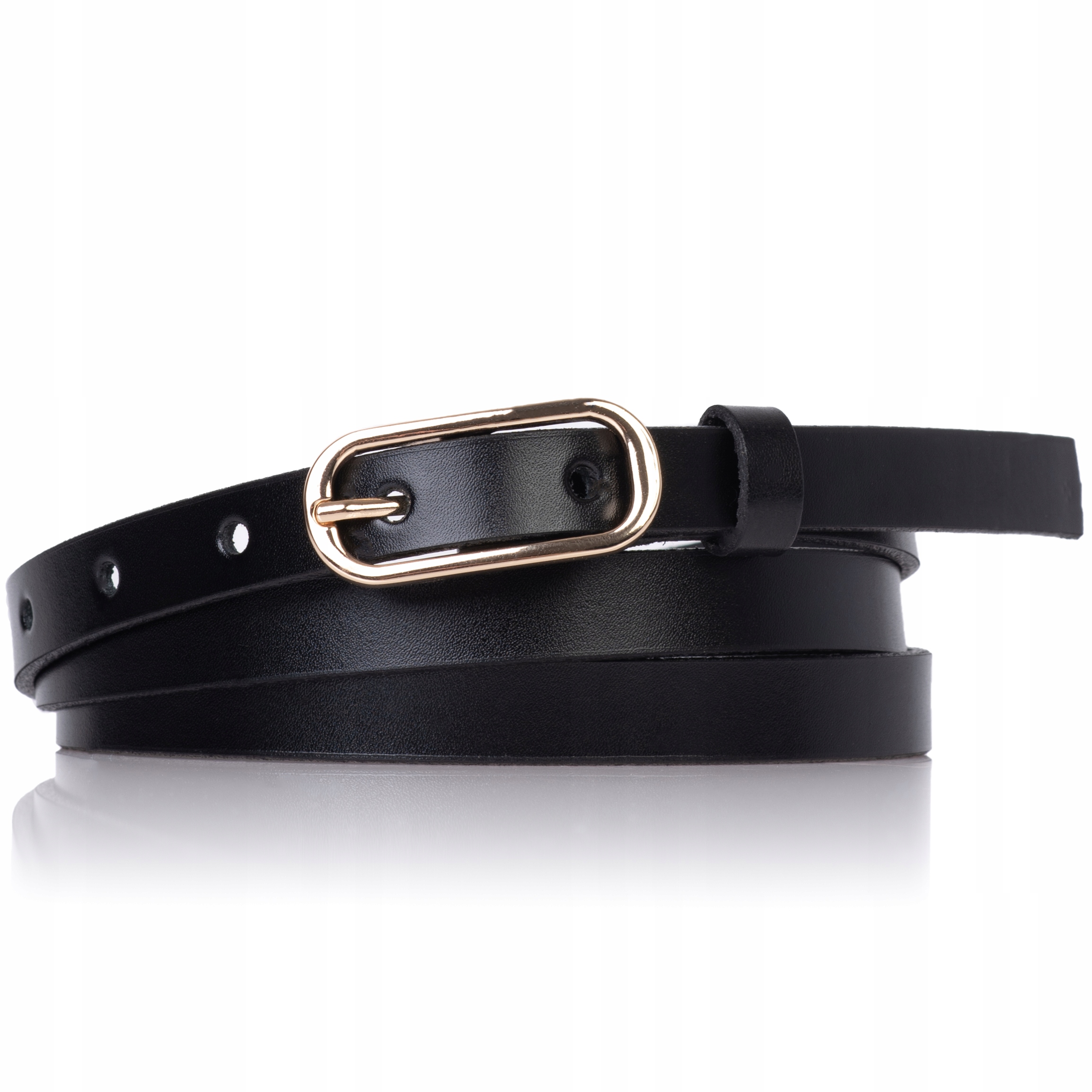 

Pasek skórzany Czarny wąski Złota Klamra sukienki