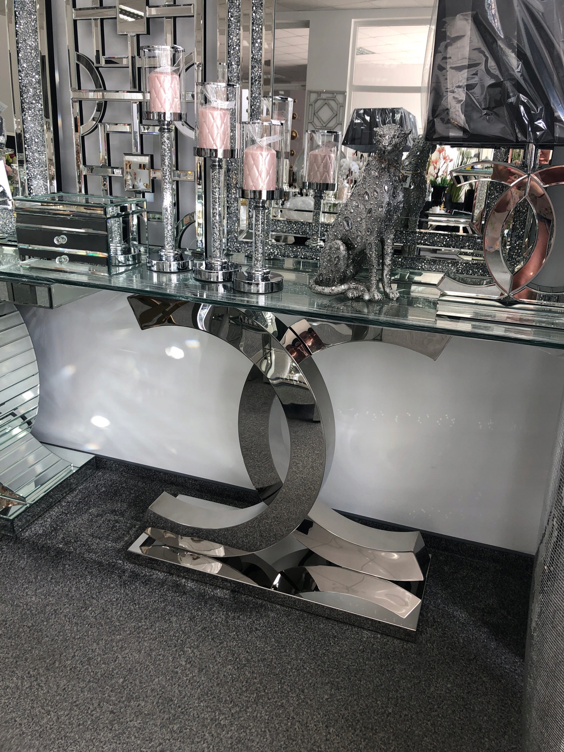 Konsola CC stal chromowana szkło glamour 140 Wykończenie połysk