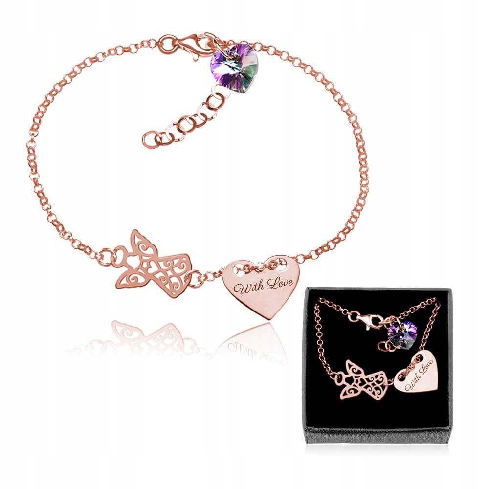 

Bransoletka Z Swarovski Aniołek Serce Grawer Róż