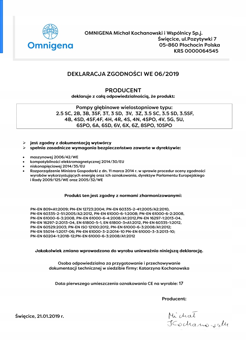 OMNIGENA POMPA GŁĘBINOWA DO STUDNI 3T23 0,55kW ANTYPIASKOWA ENERGOOSZCZĘDNA Stan opakowania oryginalne