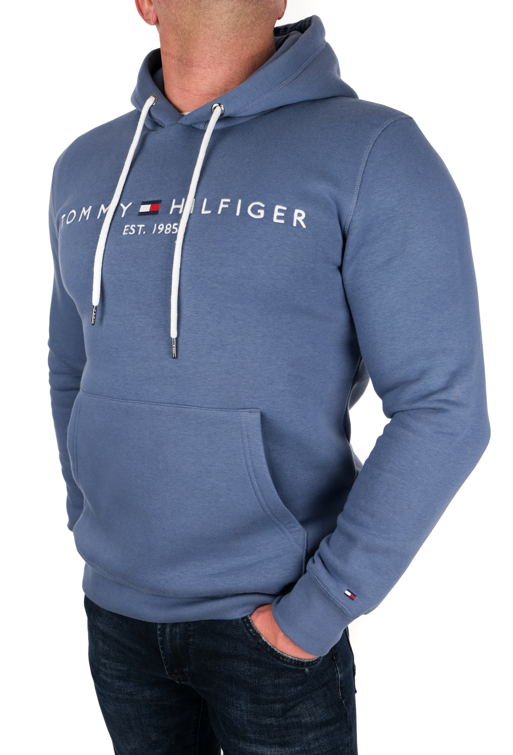 BLUZA TOMMY HILFIGER MĘSKA KLASYCZNA NIEBIESKA INDYGO Z KAPTUREM M Rozmiar M