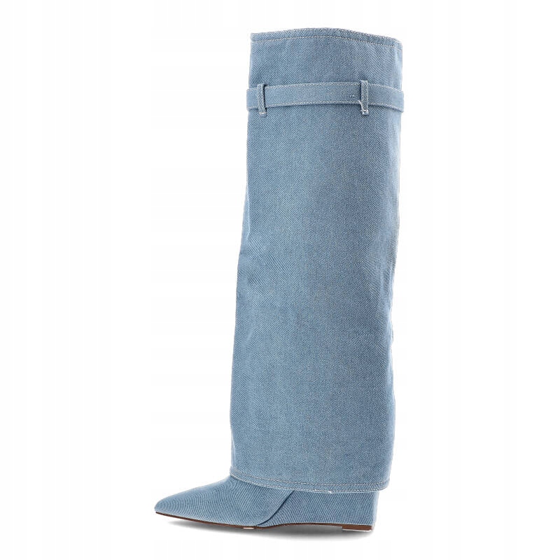 Niebieskie Kozaki Gallevani Jeansowe Obuwie Damskie Rozmiar 39