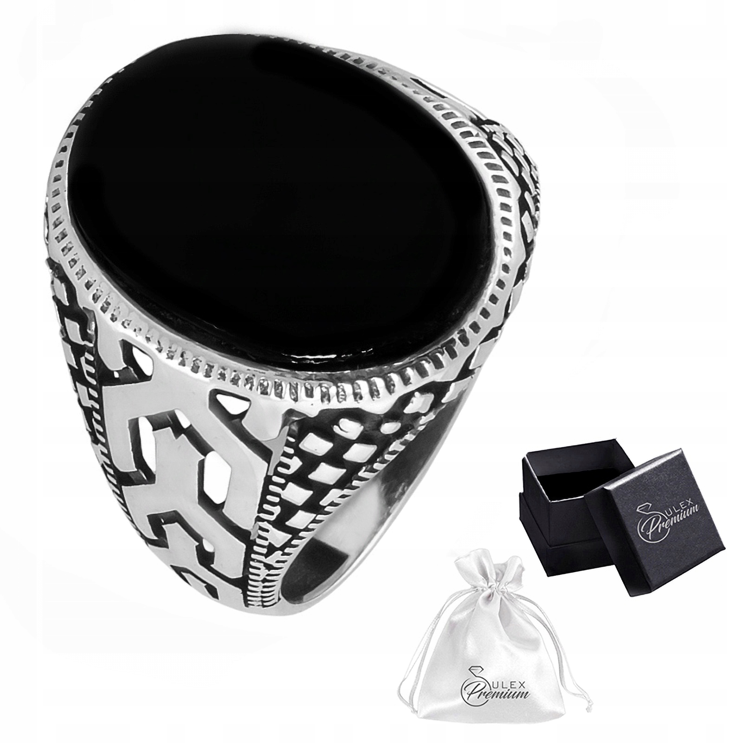 Stříbrný pečetní prsten ryzost 925 Elegantní prsten s oválným onyxem vel. 32