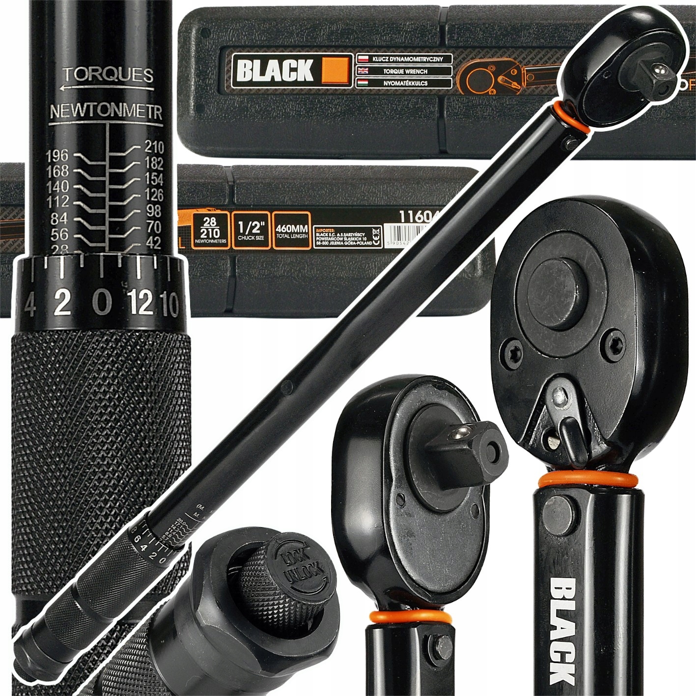 Klucz Dynamometryczny 1/2" 28-210Nm CrMO & CrV Do Kół 460mm Black