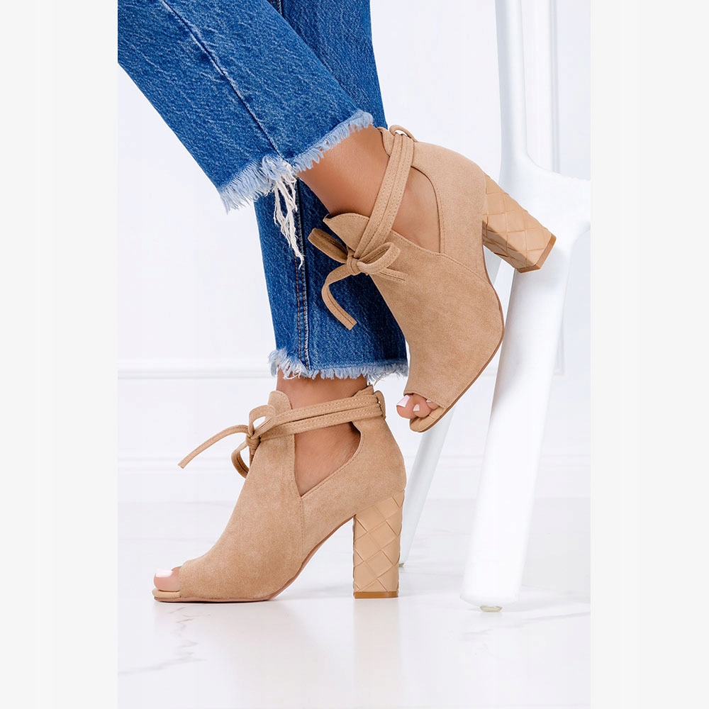 BOTKI PEEP TOE NA OBCASIE SŁUPKU MODNE PLECIONKA Rozmiar 40