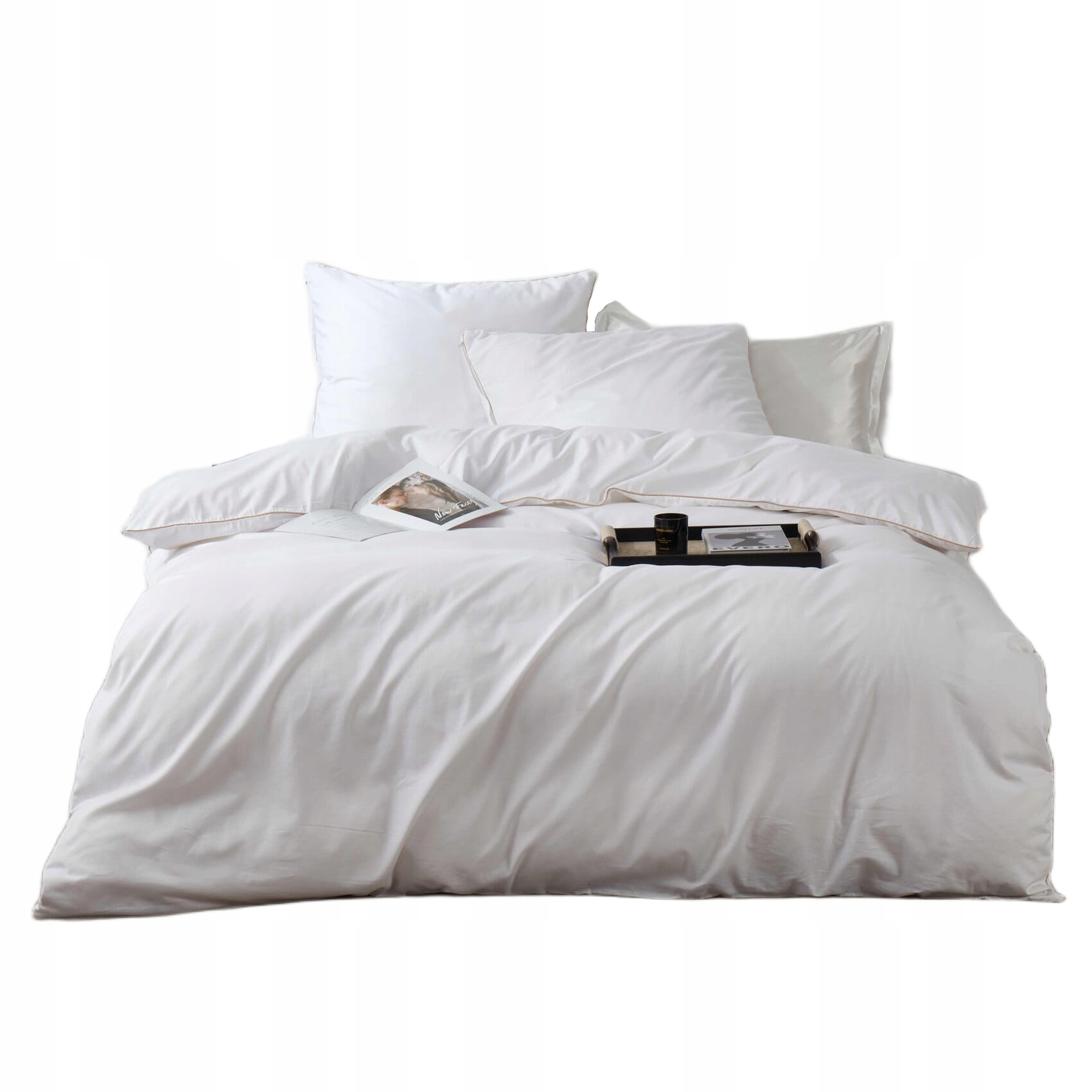 Posteľná Bielizeň bavlnená saténová Queen Premium 220x200 biela so zlatou lemovkou