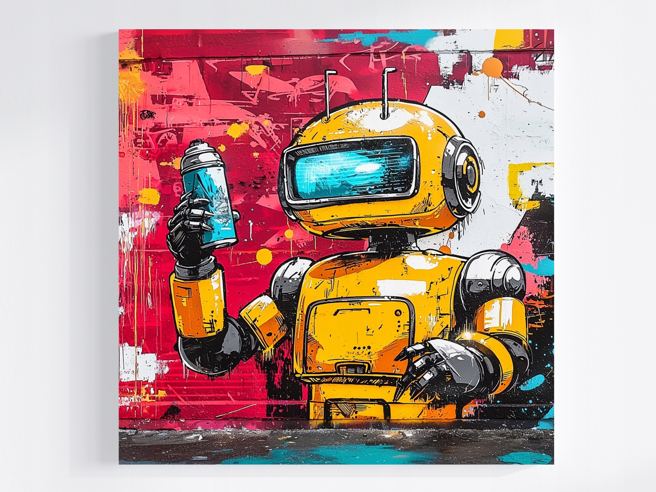 Obraz Na Plátně Canvas Stěna Graffiti Urban Street Art Robot Spray 80x80