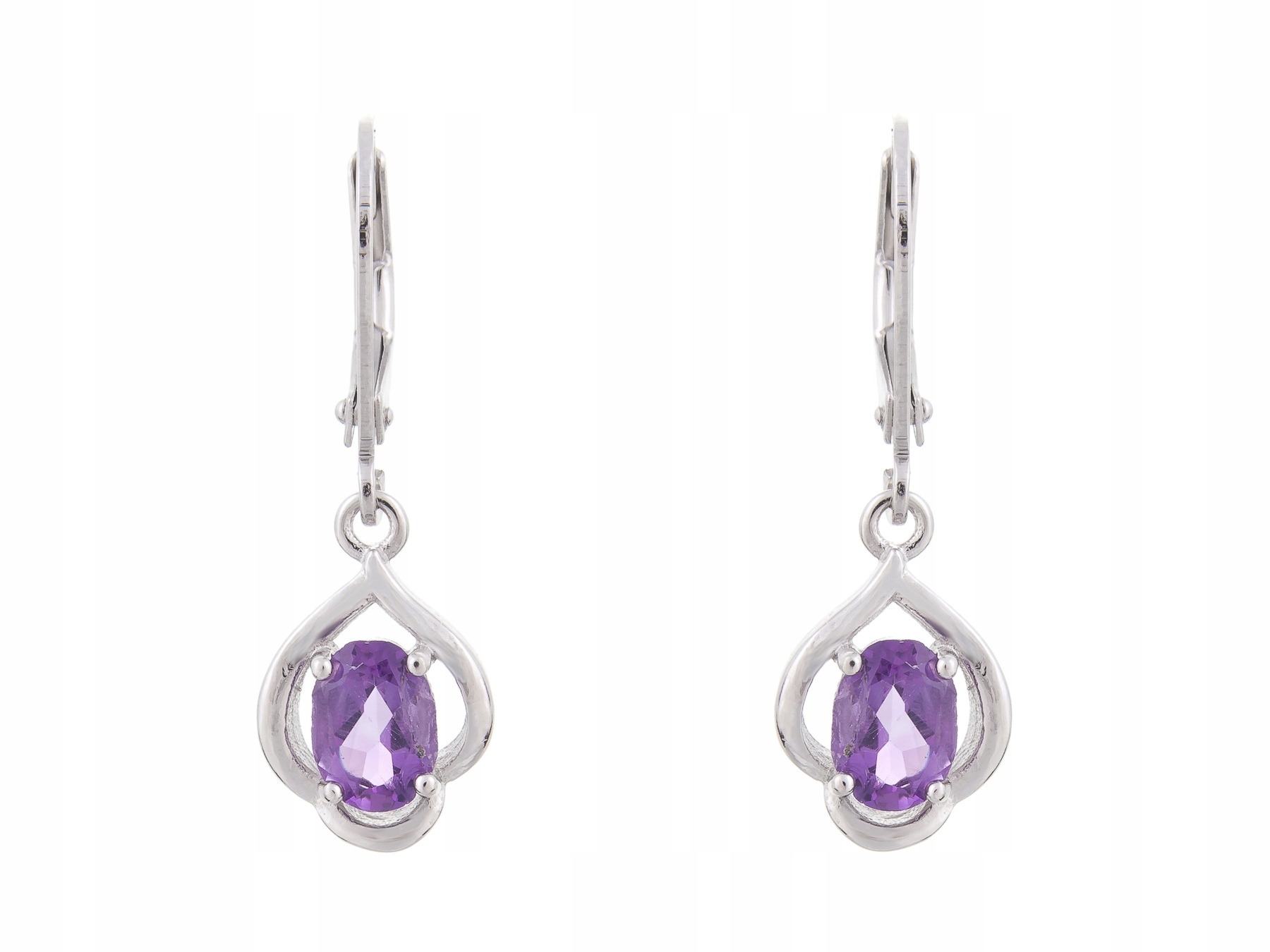 Stříbrné Visací Náušnice Rhodiované Přírodní Ametyst