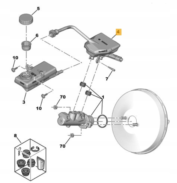 ZBIORNIK PLYNU HAMULCOWEGO CITROEN C4 PEUGEOT 307 Catalog number of the original 463589