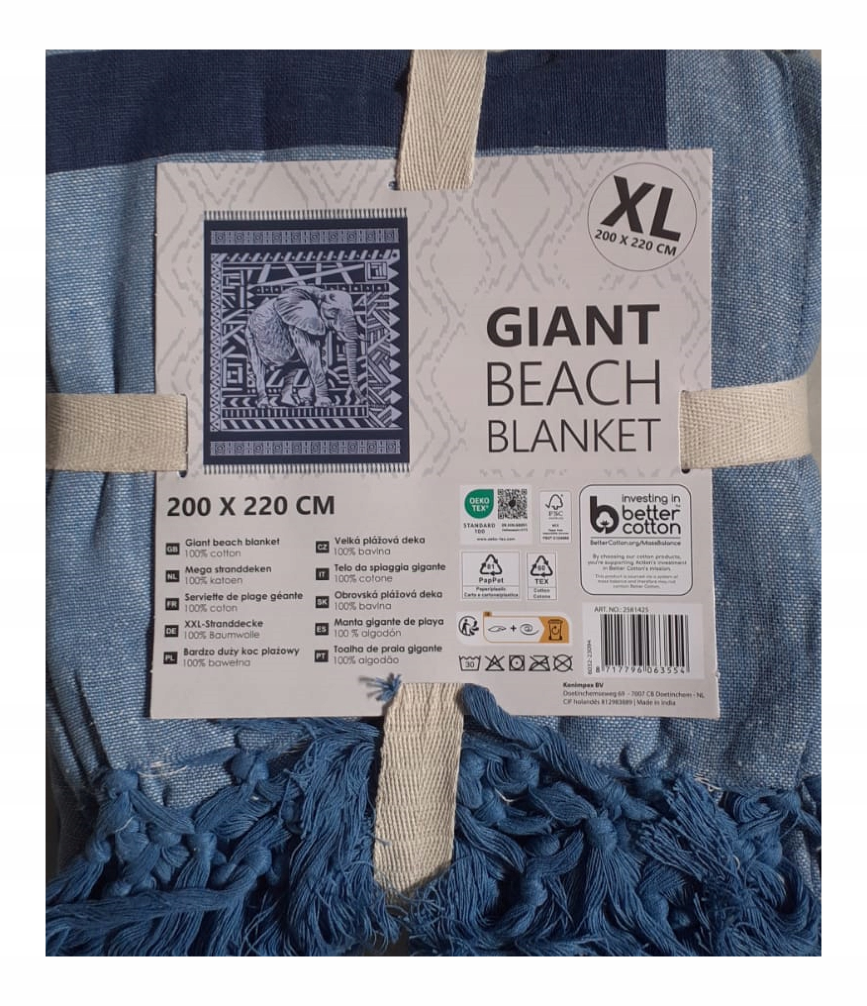Bavlněná Deka Přehoz Na Plážový Ručník na dovolenou a piknik XL Slon 200x220