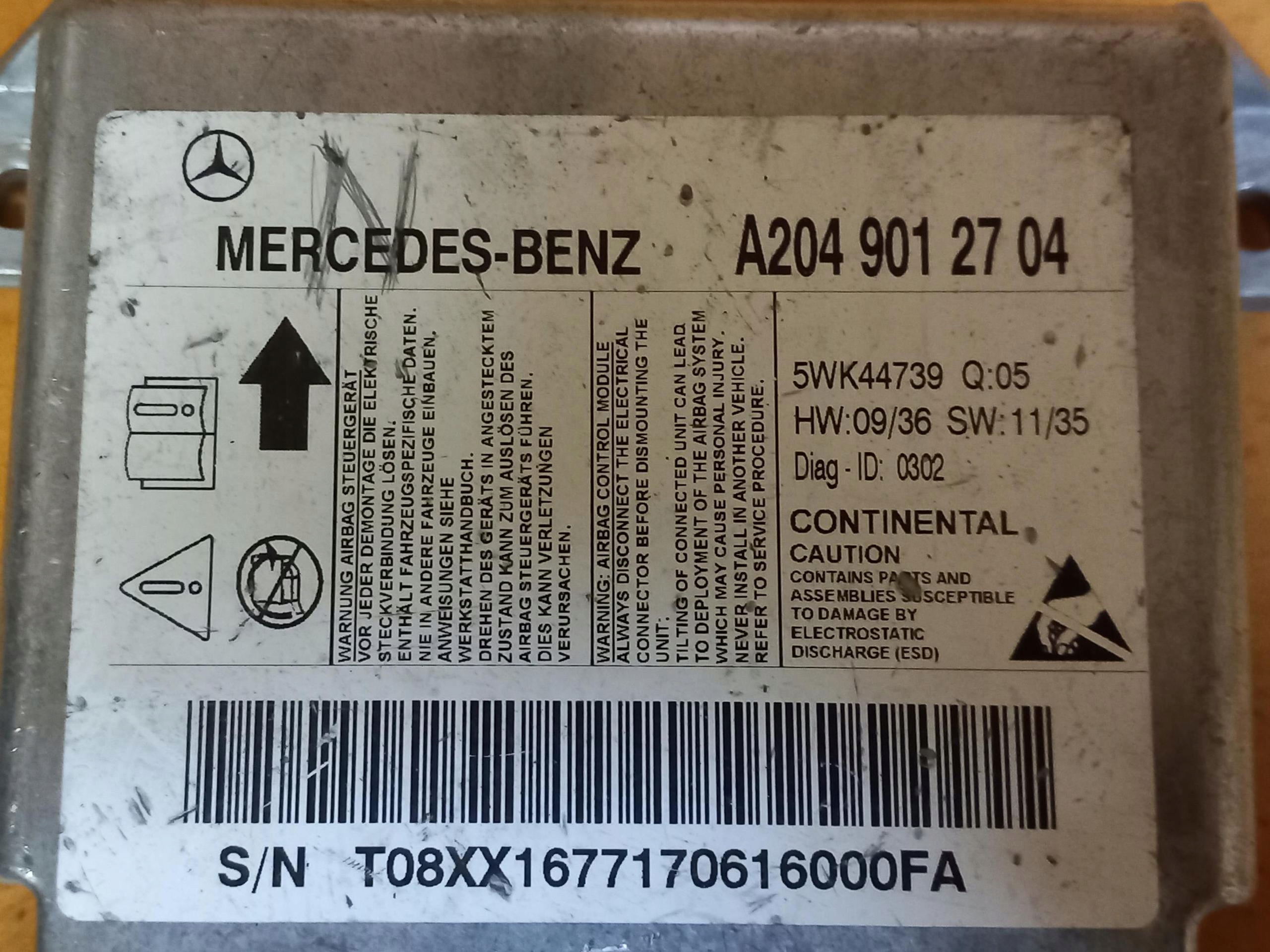 module control unit airbag MERCEDES C-KLASA W204 A2049012704 07-14
