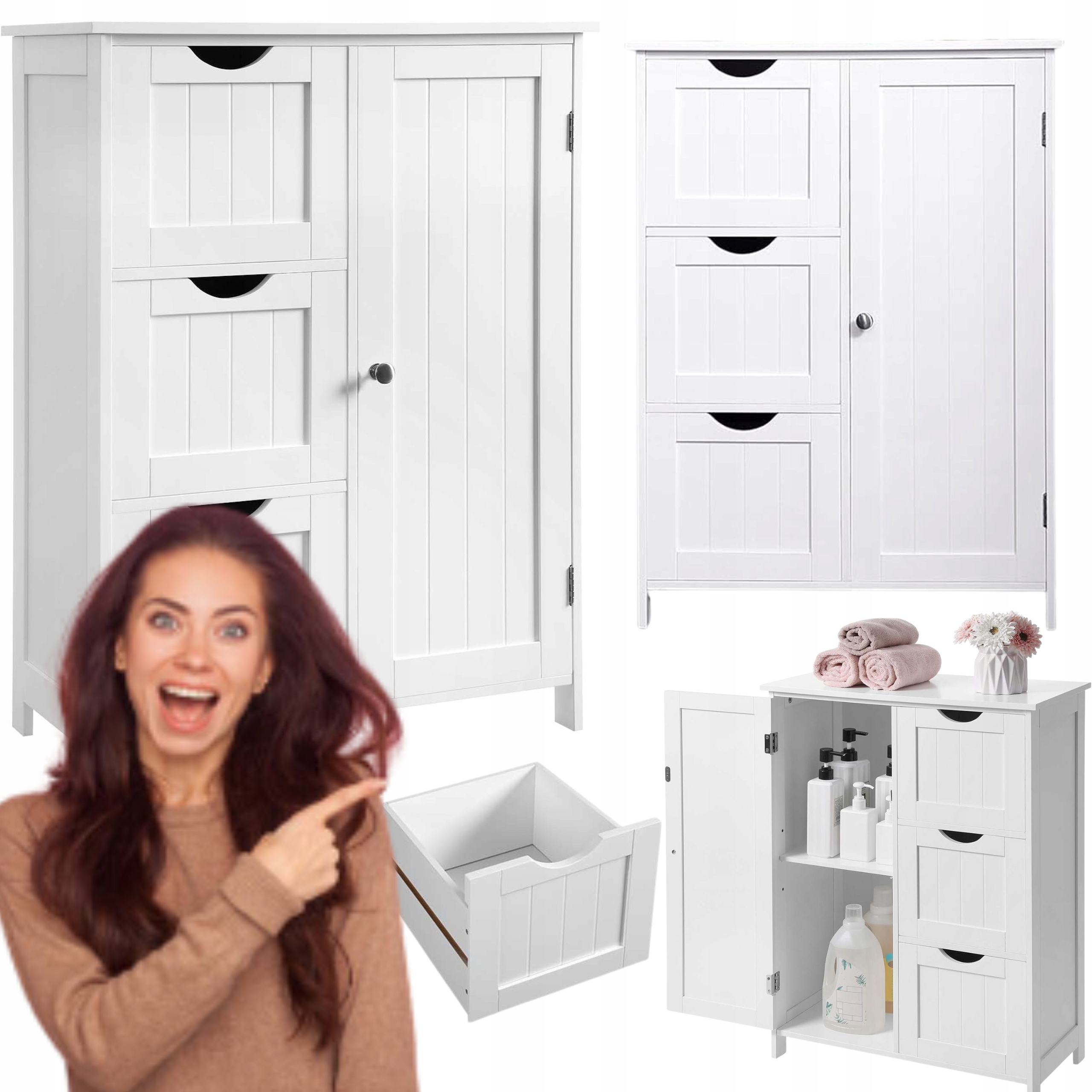 Skriňa s 3 zásuvkami do kúpeľne Biela 60 cm Komoda Stojací regál do obývačky