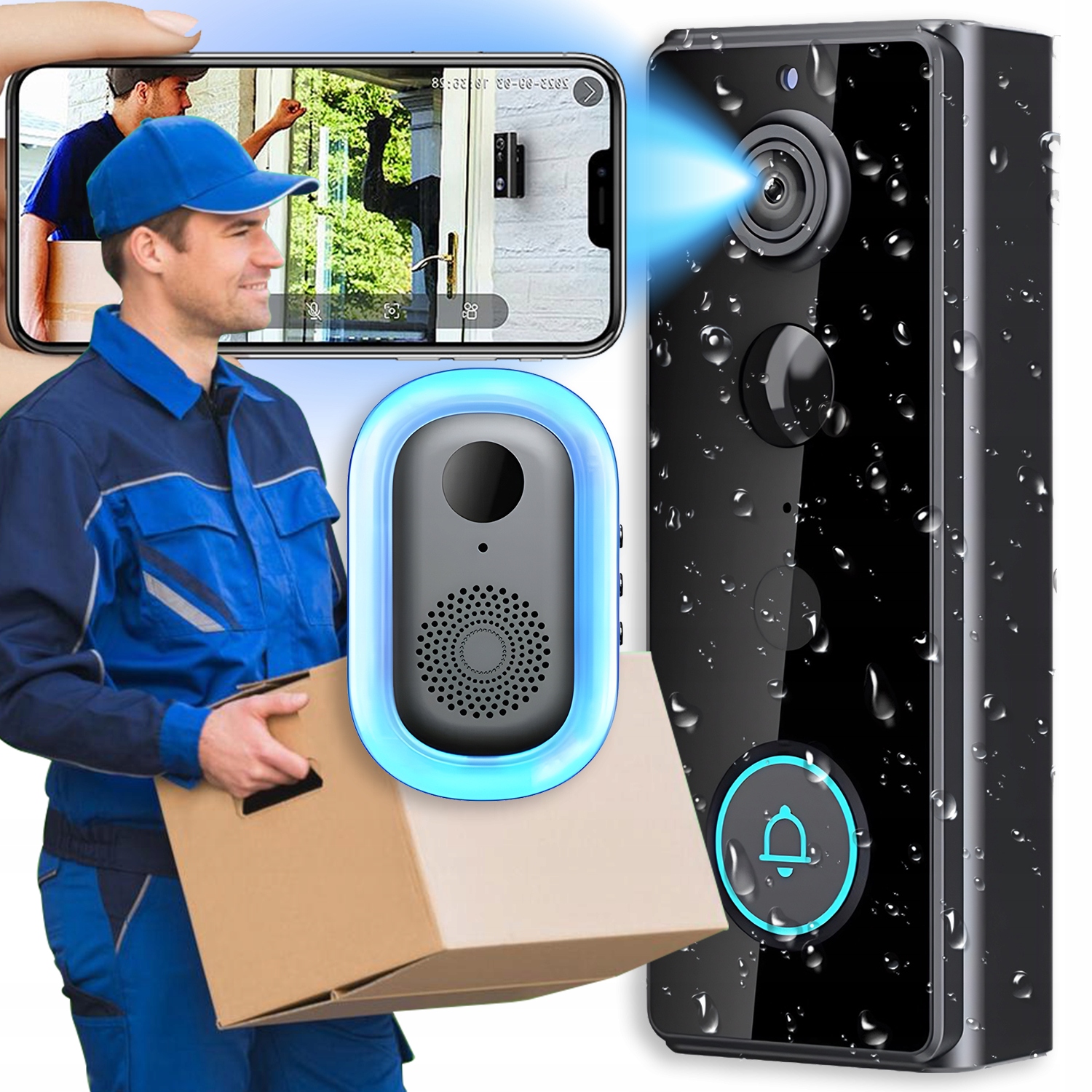 Bezdrátový Zvonek S Kamerou Na Dveře Brány Wifi Tuya Vzdálený Náhled 2K