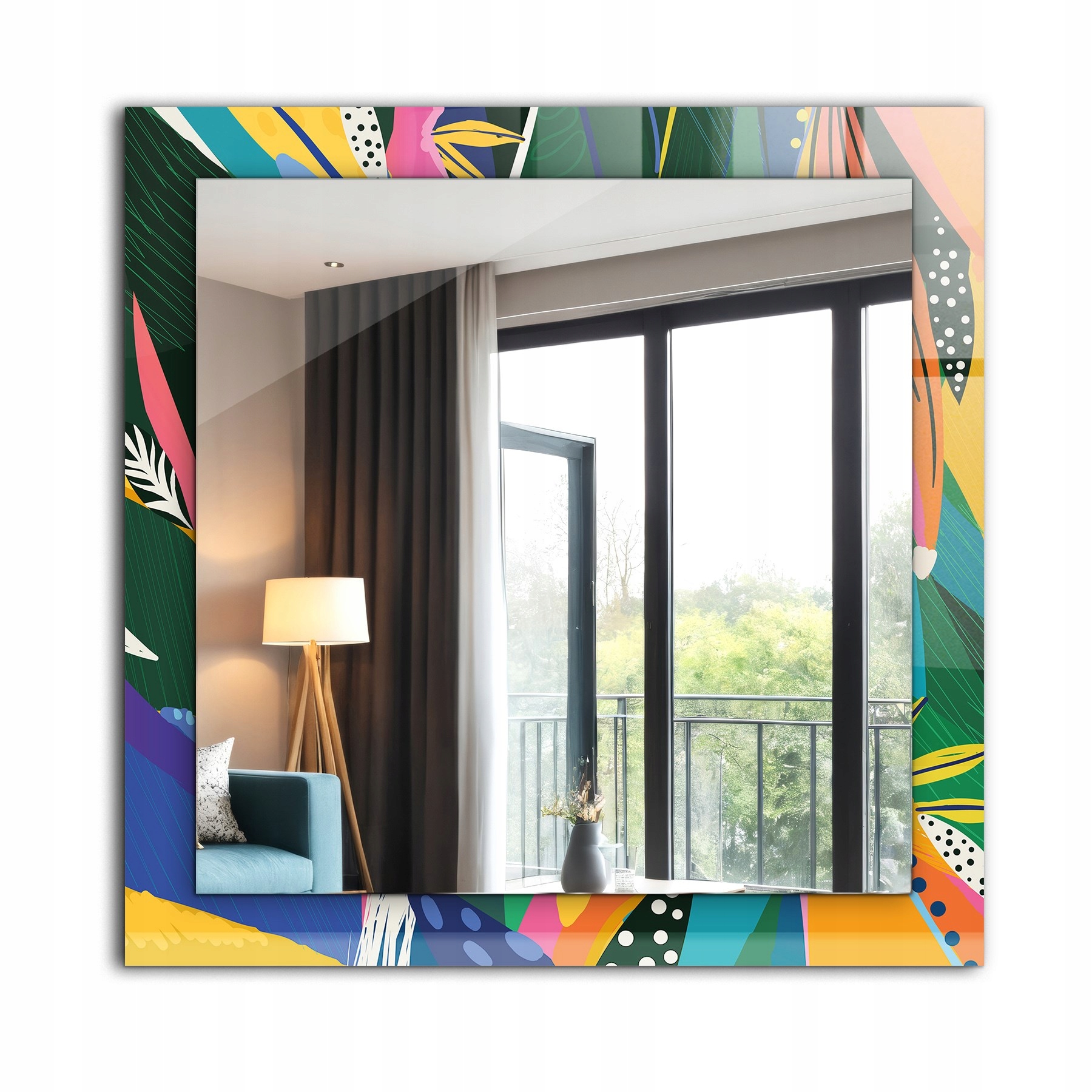 Loftové závesné zrkadlo s potlačou 60 cm x 60 cm Farebný abstraktný vzor
