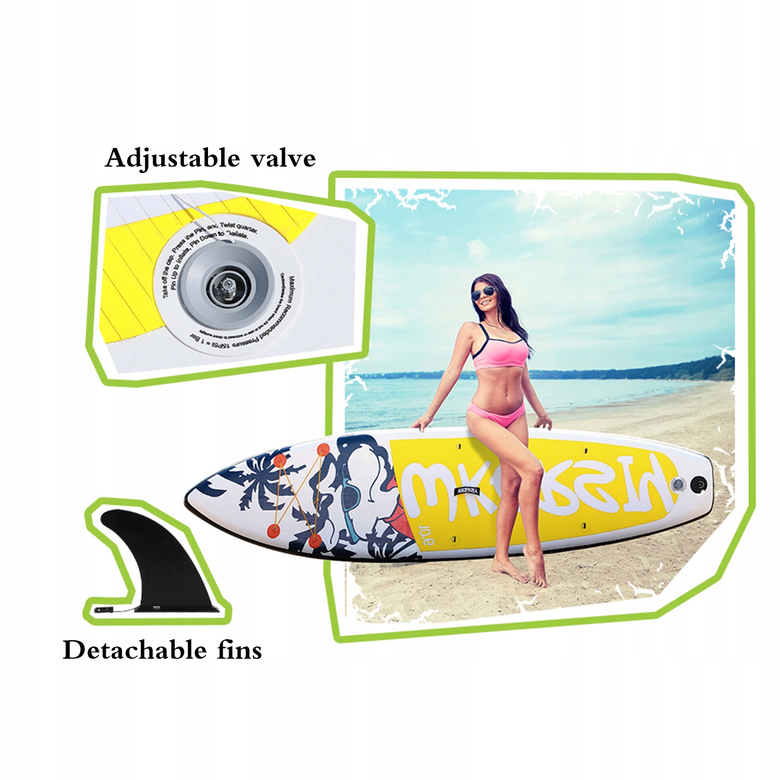 WKERSIY DESKA SUP 320CM z WIOSŁO I PLECAK AKCESORIA ZESTAW -żółty Kod producenta 770913341117