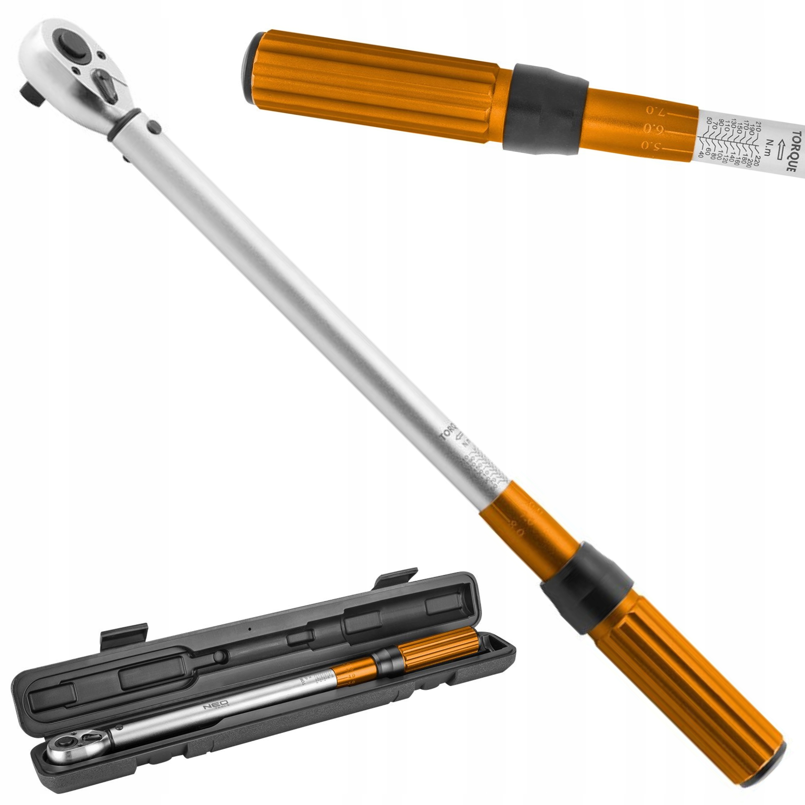 Neo Momentový Kľúč Dvojsmerový Oceľový 1/2'' 40-220 Nm Puzdro 08-835