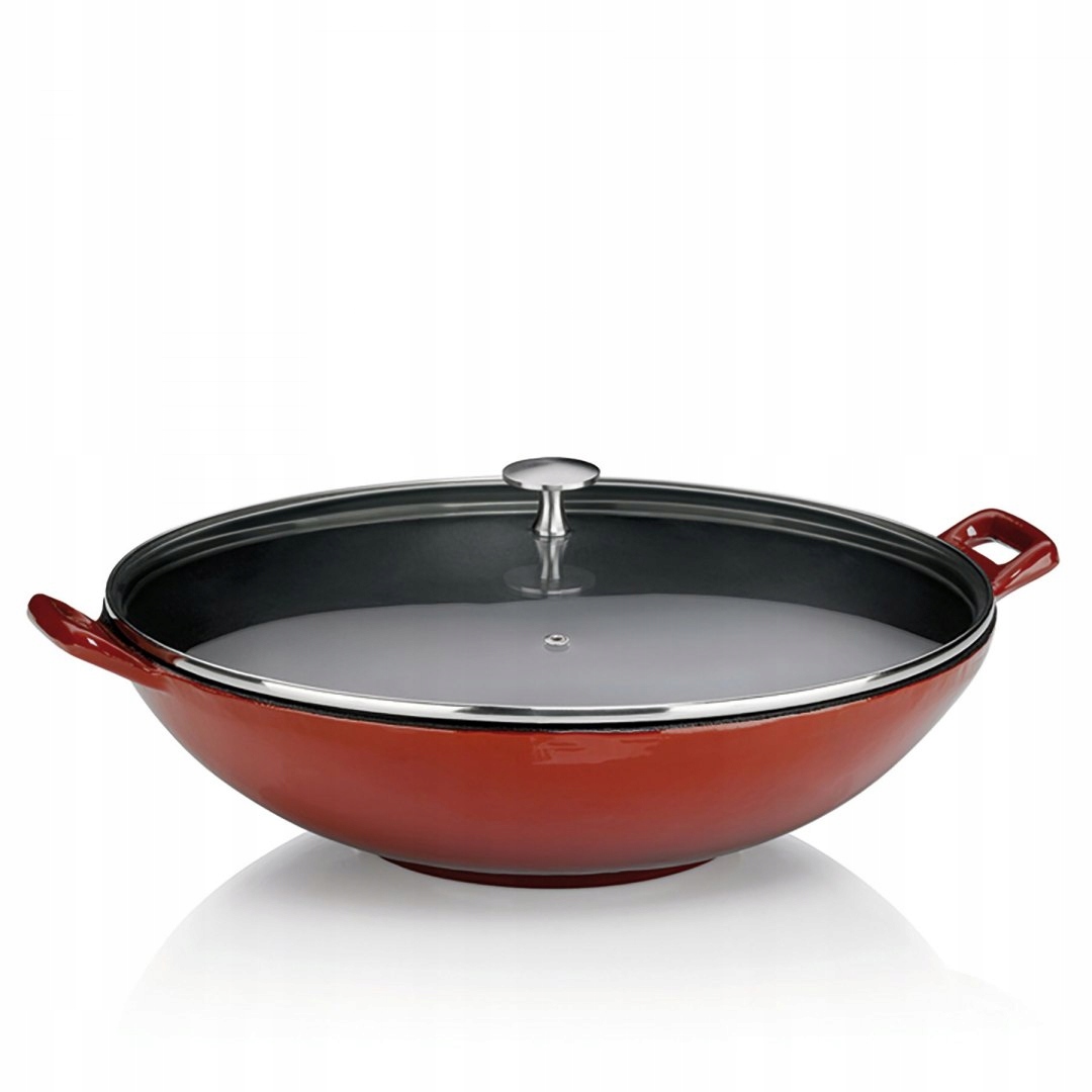 Wok ze szklaną pokrywą 4 L czerwony Kolor odcienie czerwieni