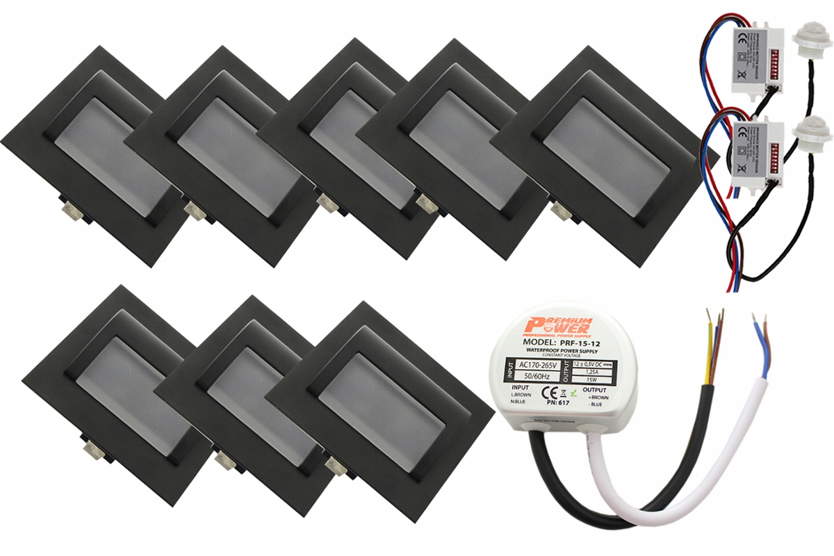 Schodišťová světla 8ks napájecí adaptér +2 senzory pohybu