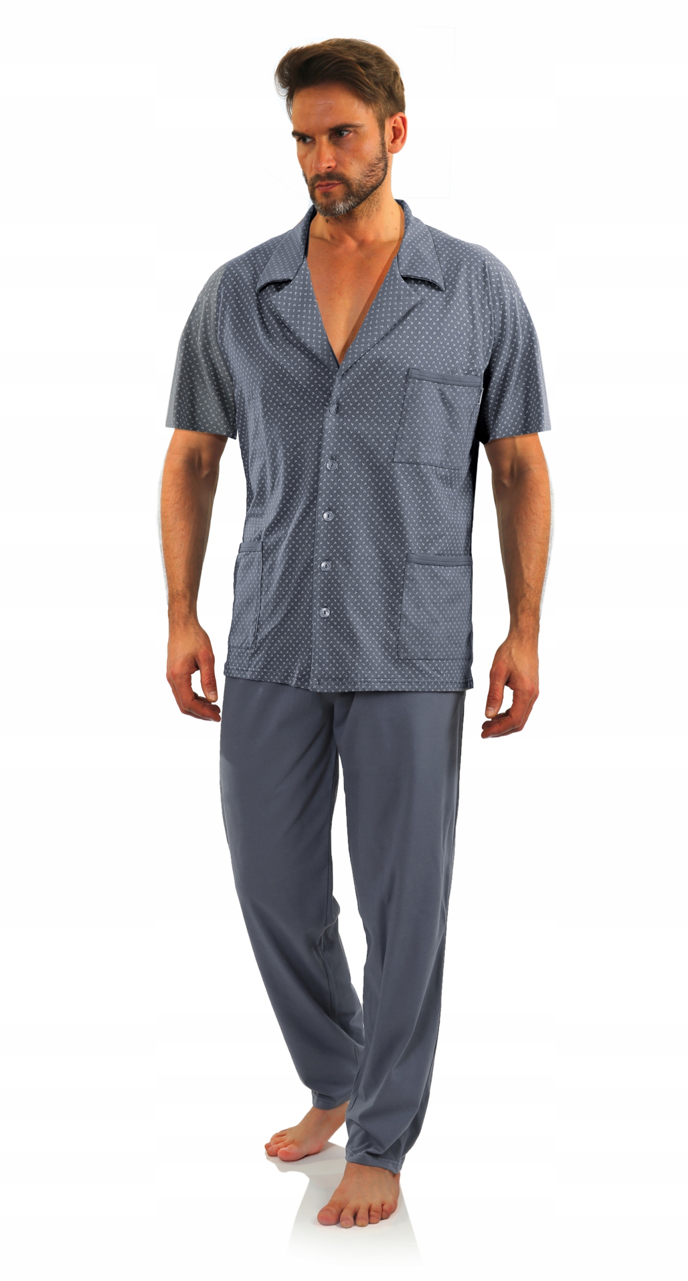 Sesto Senso Pánské rozepínací pyžamo Kr Rukáv Délka Kalhoty kotvy grafit 4XL