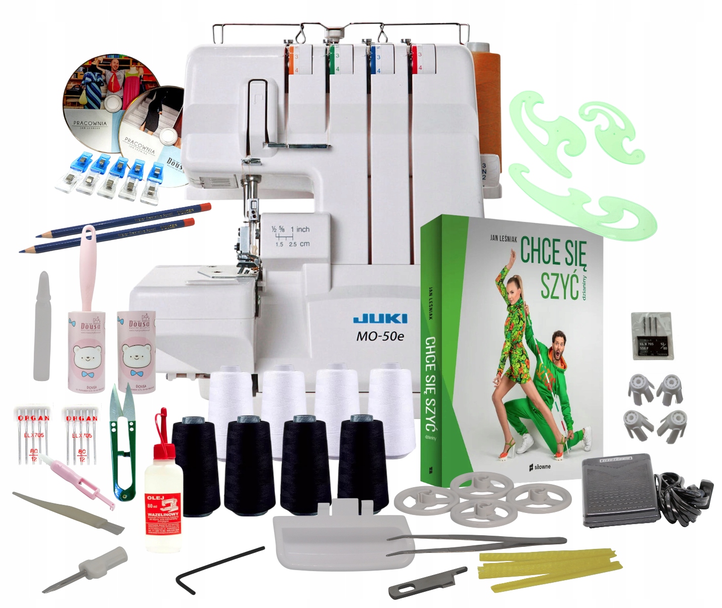 Juki MO-50e owerlok 4-nitkowy domowy Gratisy akcesoria i Zestaw Stopek