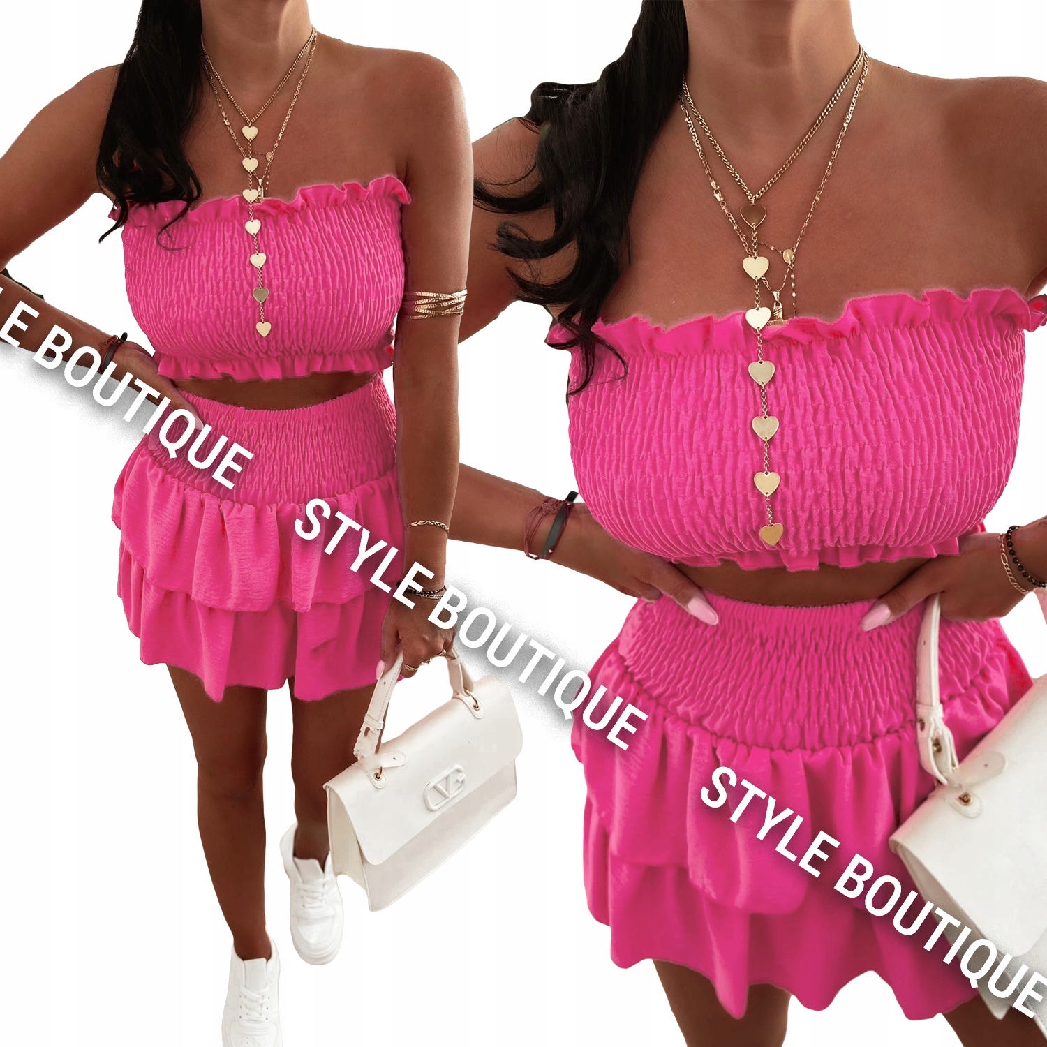 Letní komplet dámský top a čelenka na poprsí sukně-kraťasy Růžová M