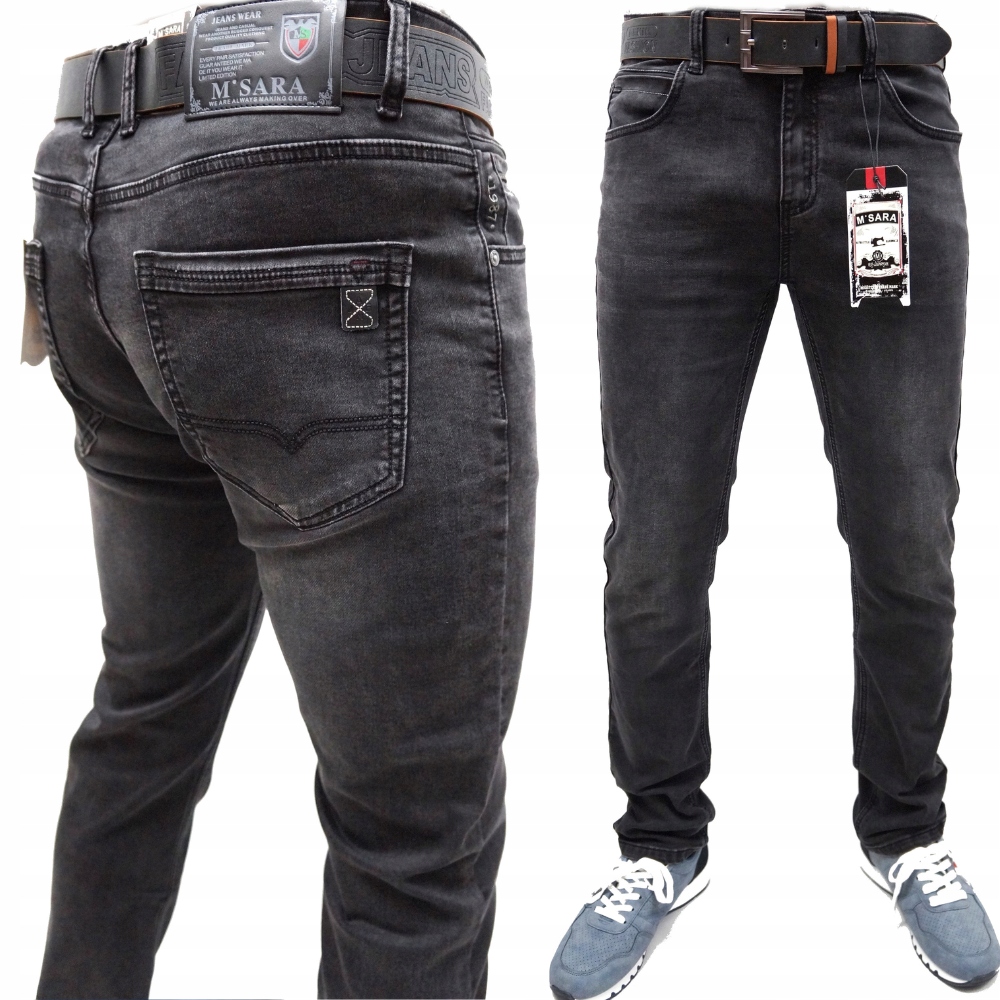 M.sara spodnie męskie jeansowe klasyczne elastyczne Grafitowe W35 L32