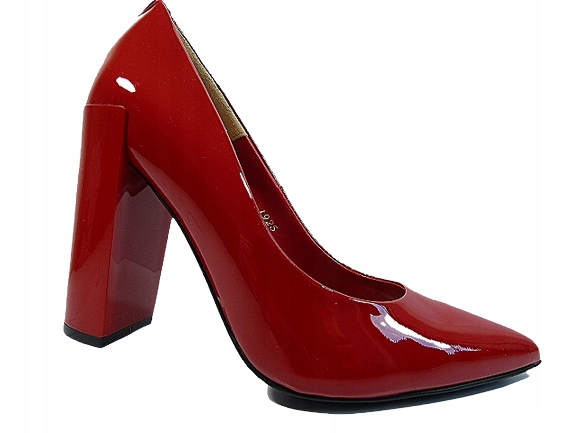 Červené dámské boty, barva ferrari, lakované lodičky na podpatku Sala 37