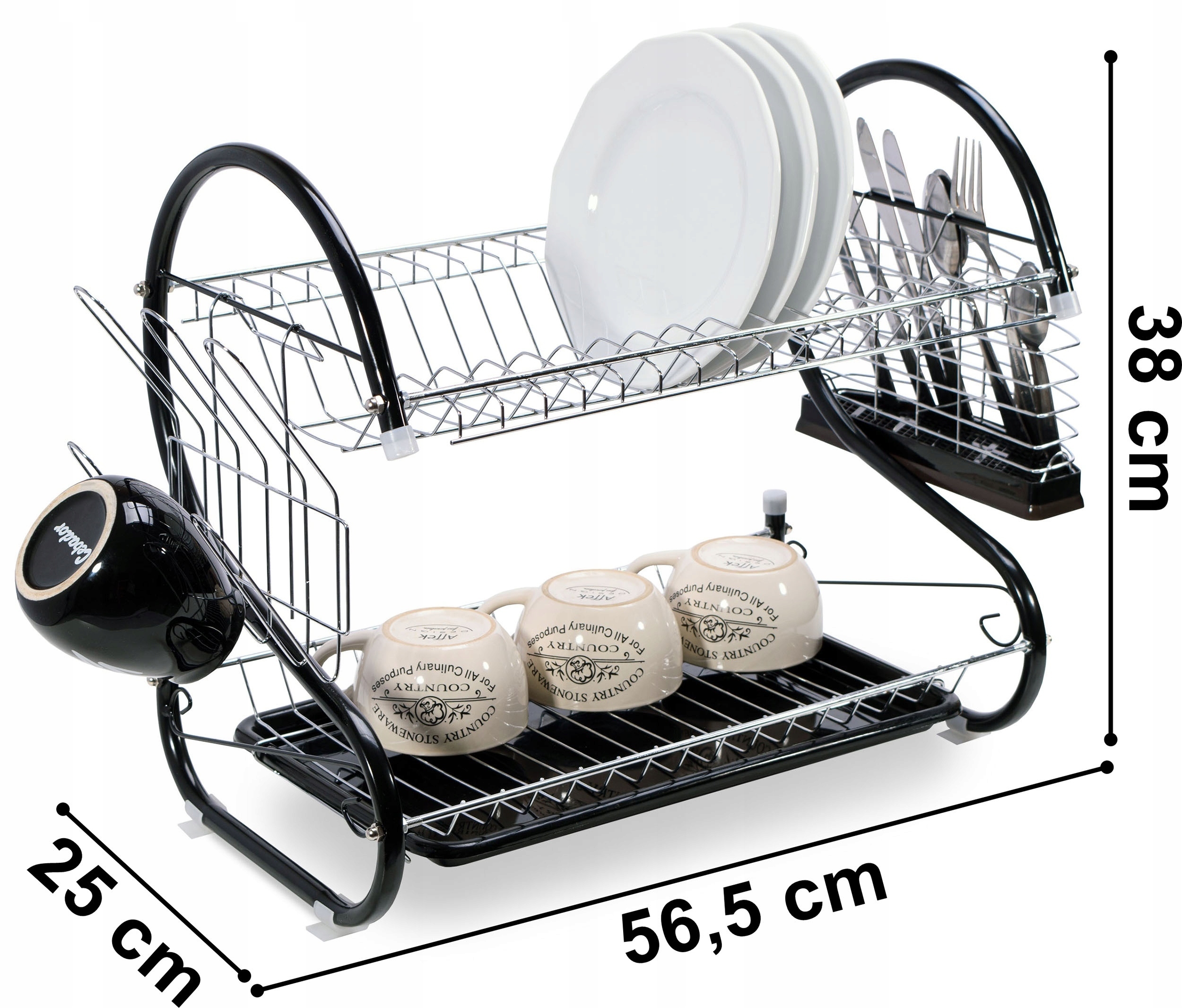 DUŻA SUSZARKA DO NACZYŃ SZTUĆCE STOJĄCA OCIEKACZ TACKA CZARNA DWUPOZIOMOWA Kod producenta 5902340329818