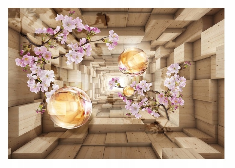 Fototapeta 3D Tunel Optické Květiny Dřevo Abstrakce Flizelina 416x254